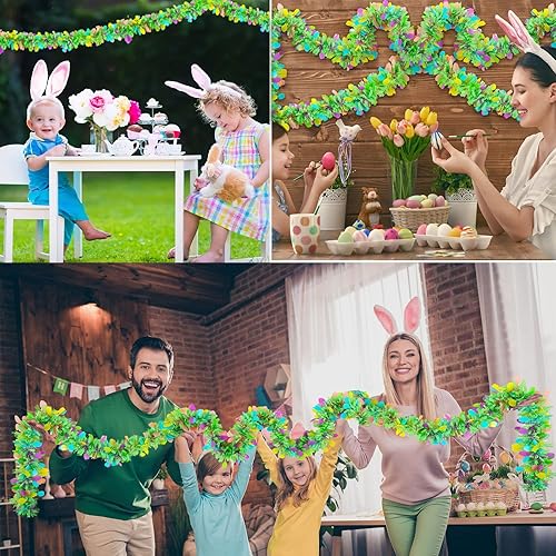 Miniatura 7 de Guirnalda de oropel de Mardi Gras de 19.7 pies, guirnalda de Pascua artificial de carnaval, guirnalda metálica colgante con purpurina, decoración