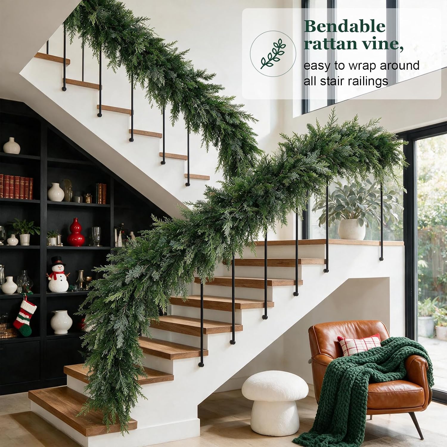 9FT Christmas Cedar Garland,Real Touch Soft Greenery Christmas Decorations