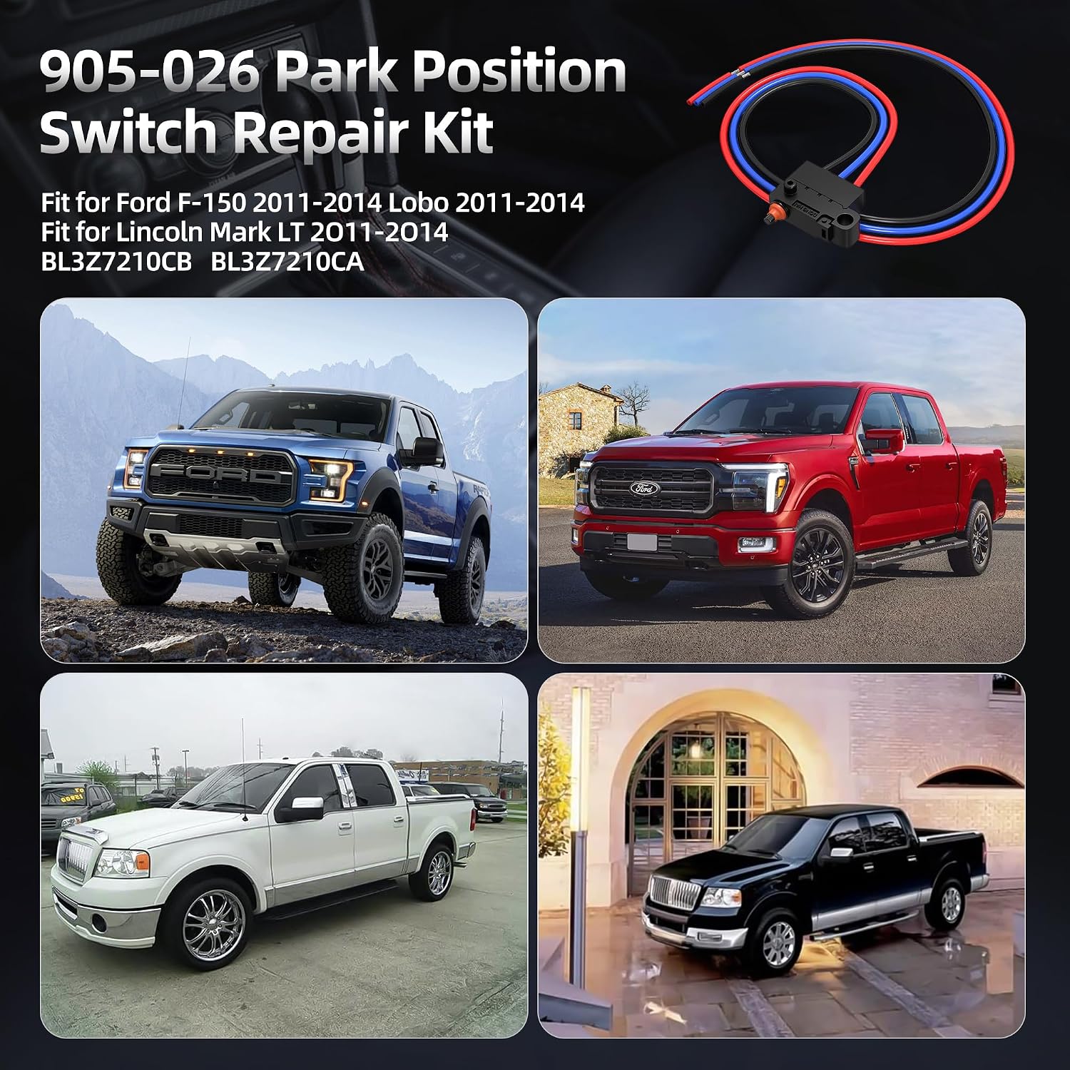 Shifter Micro Switch 905-026 Fit Parking Position Switch Repair Kit for Ford F-150 Lobo Lincoln Mark LT 2011 2012 2013 2014 Replace 905-026 BL3Z7210CB BL3Z7210CA