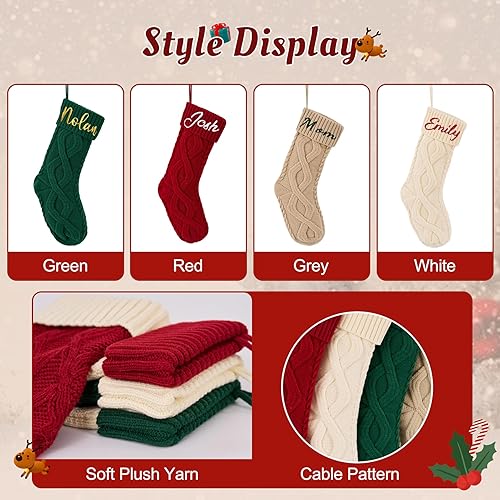 Miniatura 10 de Flycalf Medias de Navidad de terciopelo, paquete de 6 unidades, grandes de 19 pulgadas con lazo para colgar, bordado, clásico, de lujo, adorno