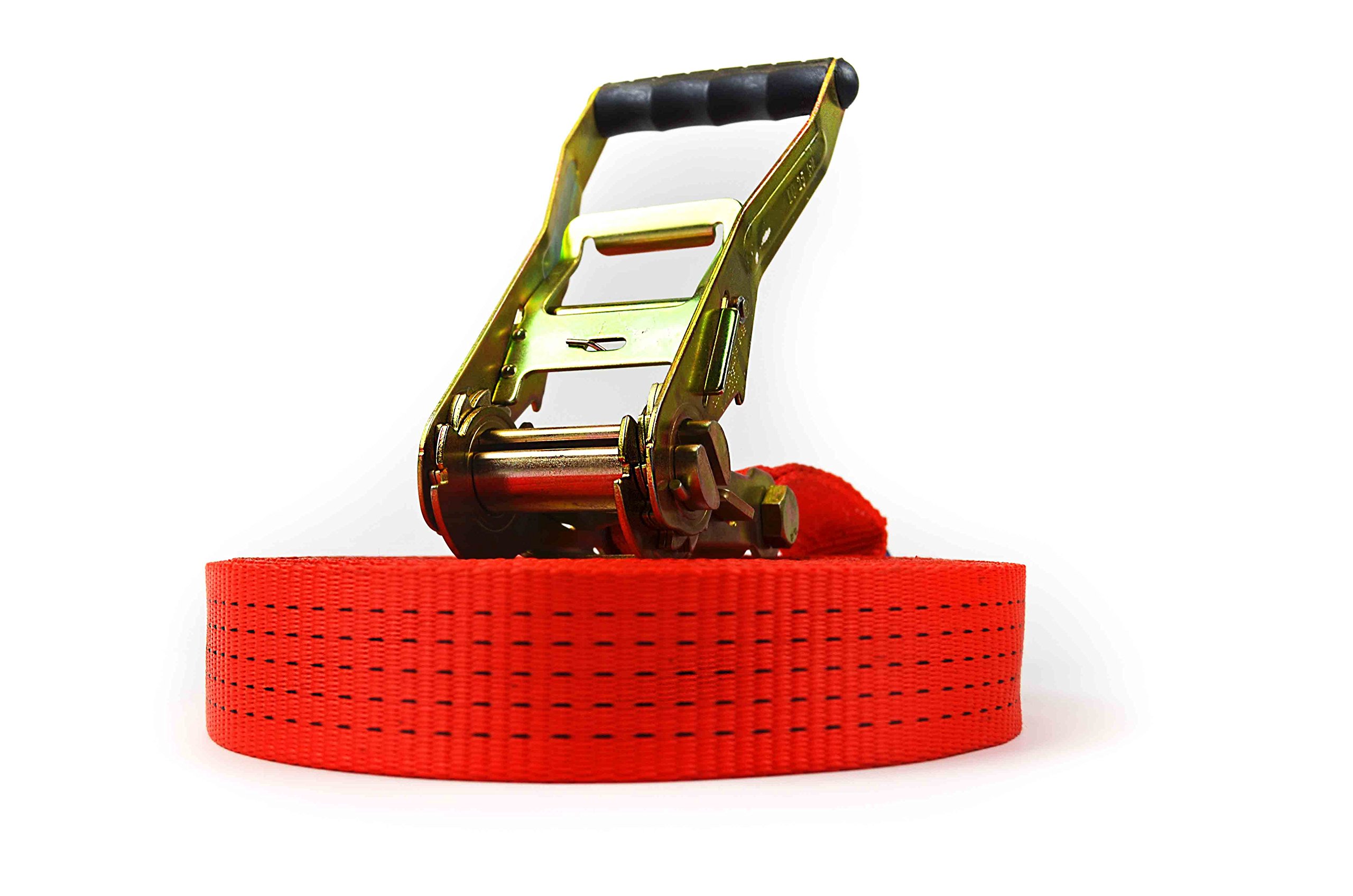 Sandax Cinghia di ancoraggio professionale da 12 m con cricchetto a leva lunga, sigillo TÜV GS, fino a 5000 kg, secondo DIN EN 12195-2, 50 mm di larghezza, rossa, adatta per furgoni e camion