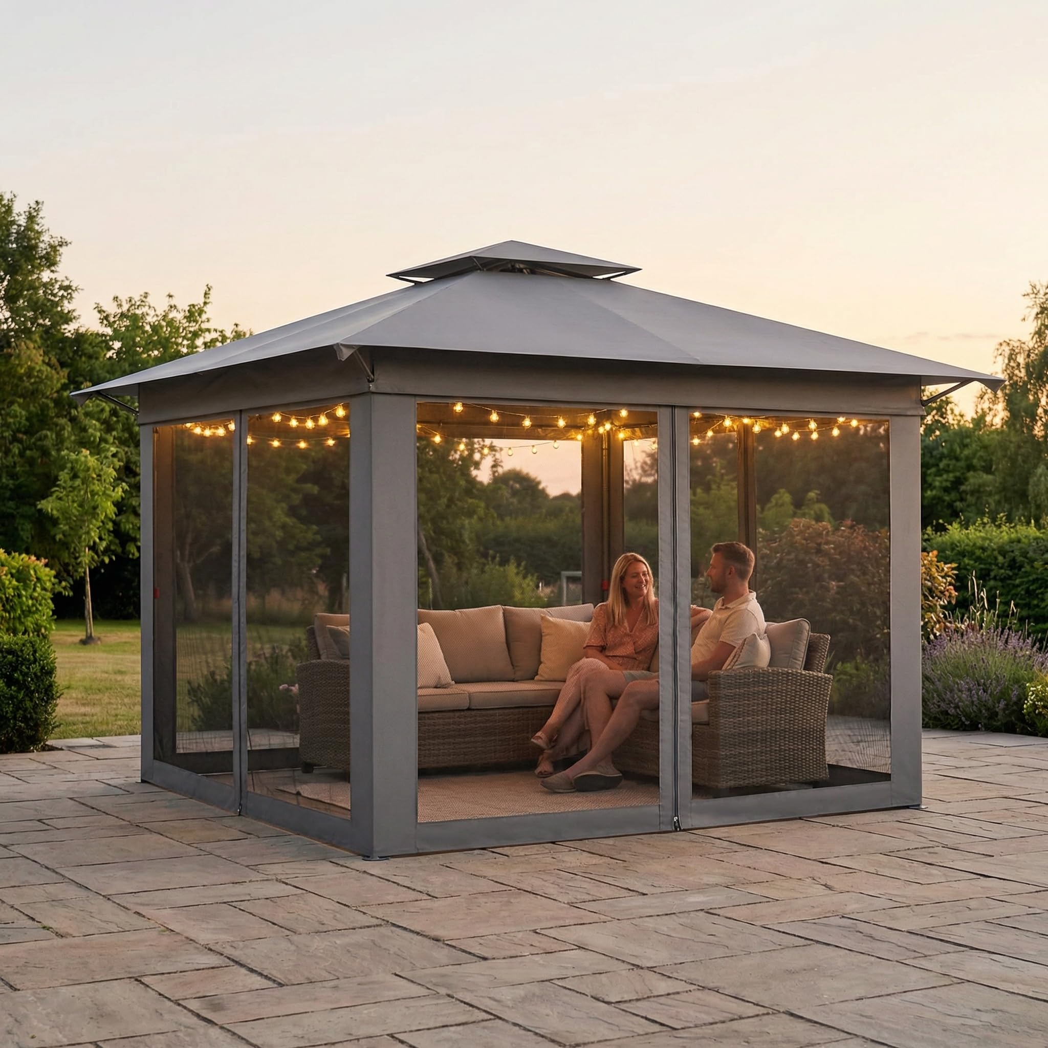 Gazebo da giardino, 3 x 3 m, con 4 x 4 m, impermeabile, doppio tetto e 4 zanzariere e borsa per il trasporto con ruote, regolabile in altezza in 3 livelli, per feste in giardino, barbecue