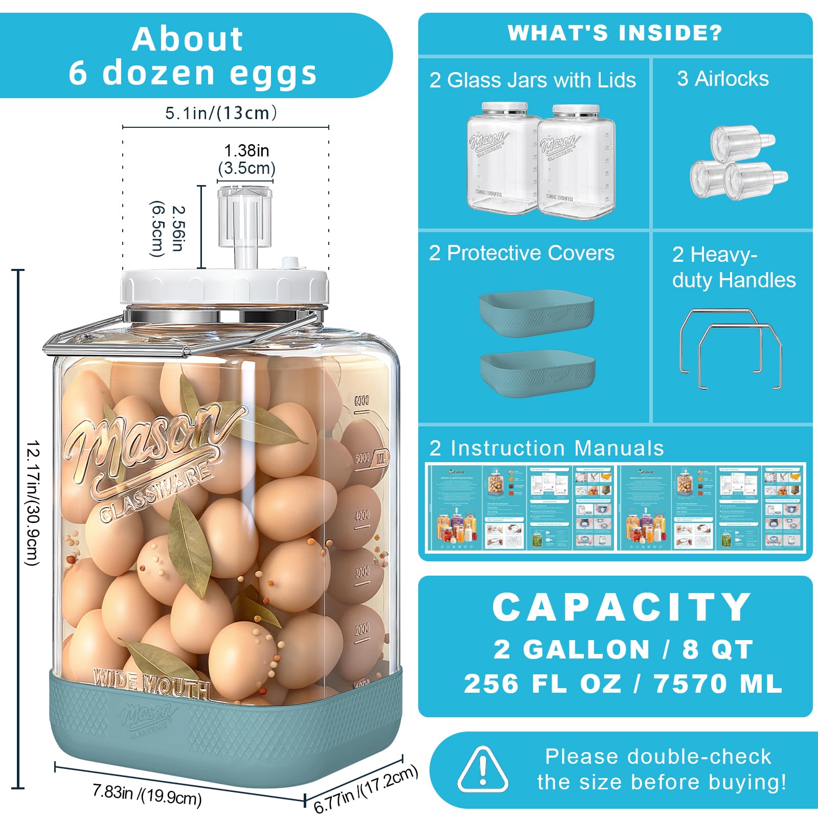 Absovetu Set di 2 bicchieri da fermentazione grandi con chiusura d'aria, 7,5 l