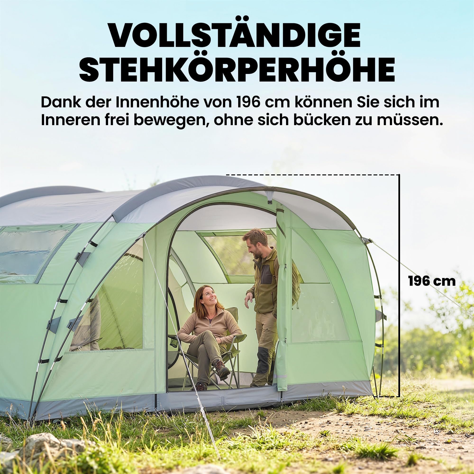 Outsunny Tunnelzelt 5 Personen Familienzelt mit 2 Schlafkabine Vorzelt 4 Fenstern Bodenplane Stehhöhe 3000 mm Wassersäule wasserdicht Campingzelt mit Tragetasche Camping Zelt für Cmping Hellgrün