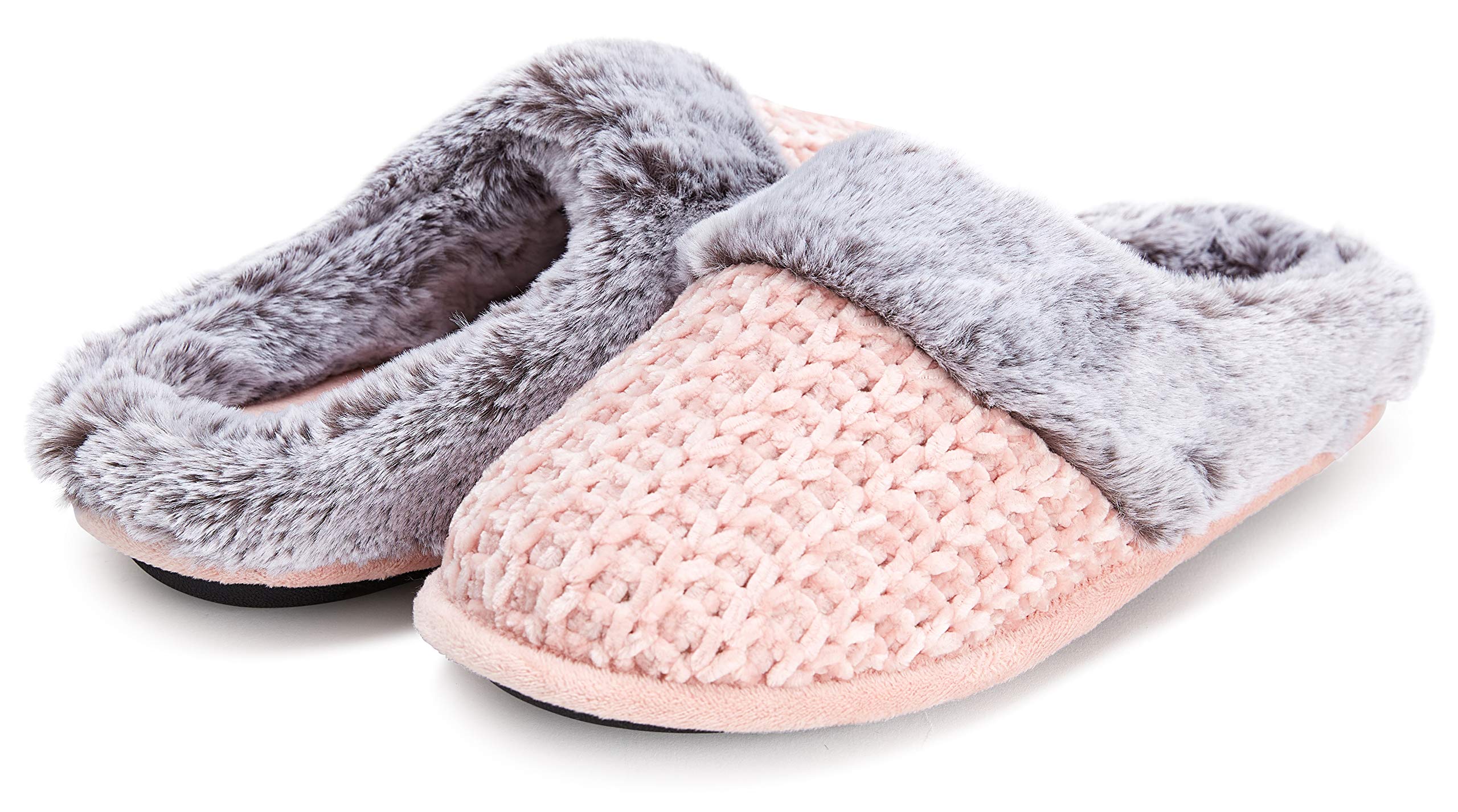 Floopi Womens Indoor/Outdoor Soft Cuff Chenille Knit Plush Two Tone Fur Clog Slipper W/Memory Foam (333)