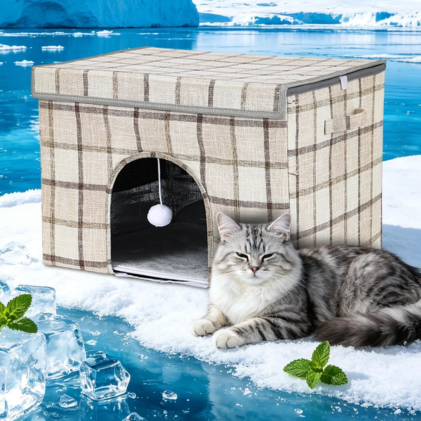 Hunde-Kühlhaus mit Kühlpack Wasserdichte Kühlbox | mit 12 Kühlpacks und faltbarem Katzen-Kühlhaus Für Außen- und Innenbereich, Garten, Balkon, kleine und mittelgroße Rassen