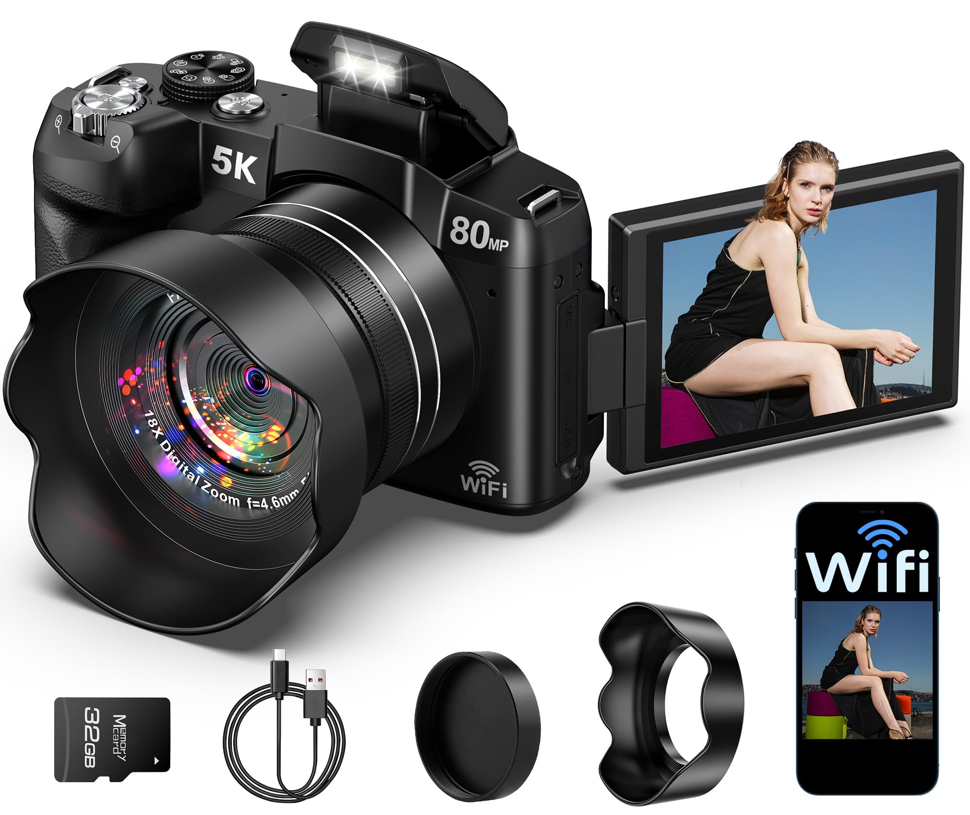 Amazon.com : 5K Digital Camera - 80MP WiFi Cameras for Photography