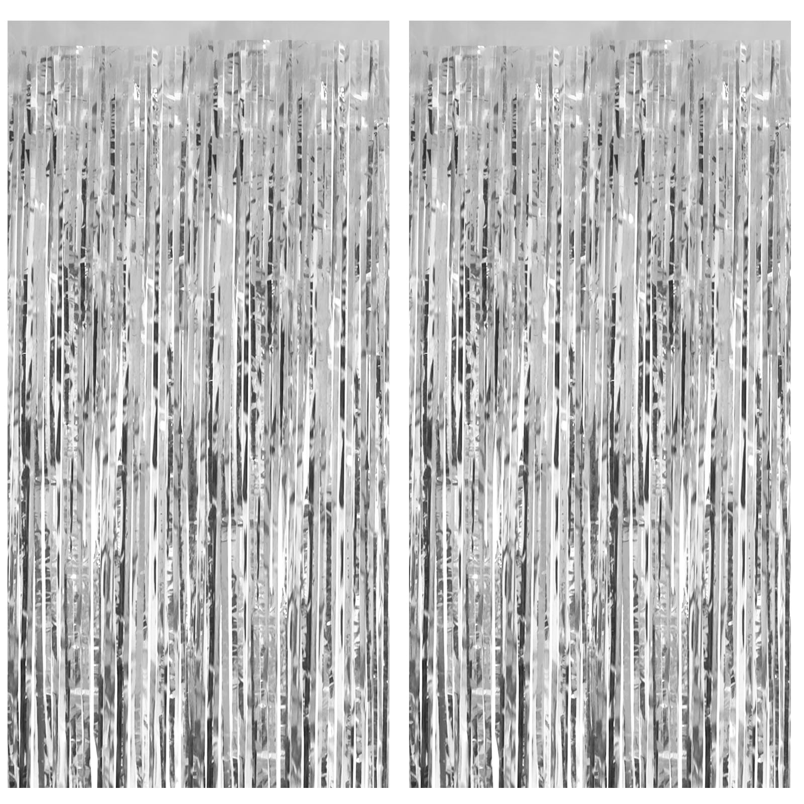 Entisn 2 sztuki srebrnych foliowych zasłon z frędzlami, 9 x 15 m, metaliczne tło z folii blichtrowej, tło do fotobudki na przyjęcie urodzinowe, wieczór panieński, święta, dekoracje dyskotekowe, 2 szt