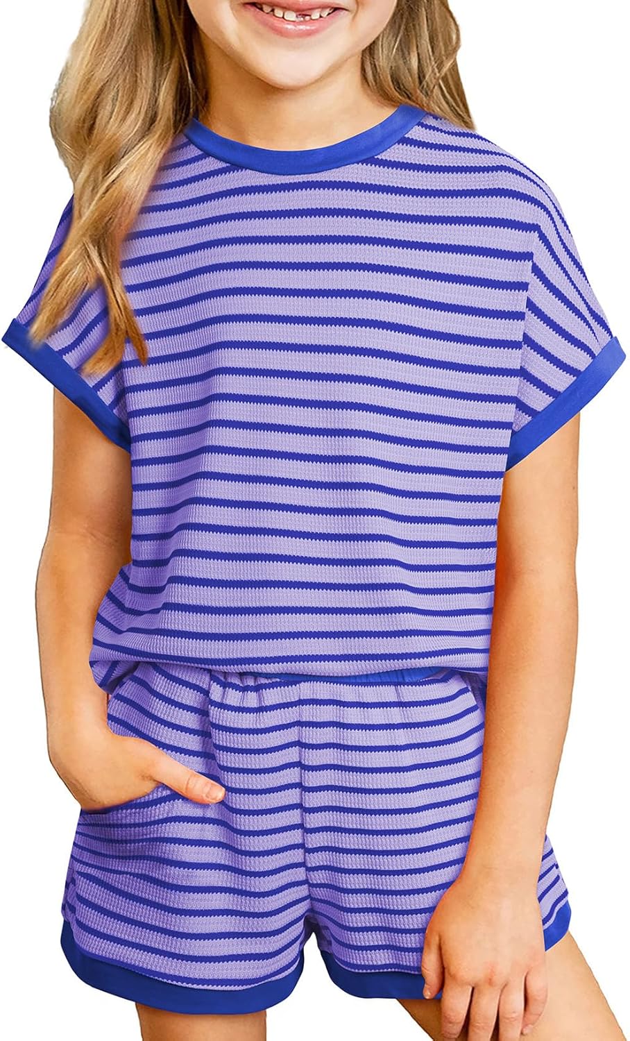 blibean Girls Summer Clothes Sets Kids Textured Striped Outfits Size 6-15 Years