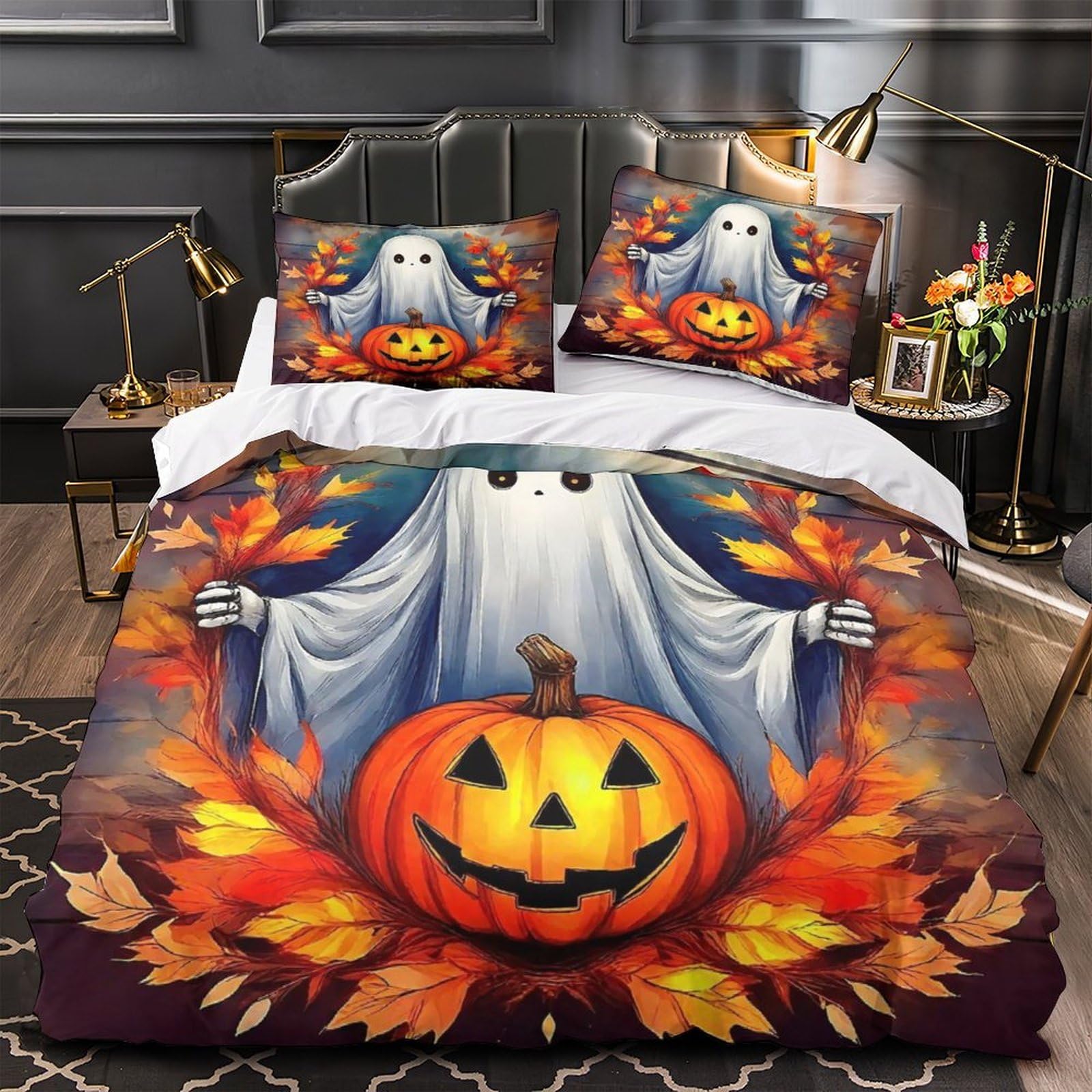 Housse de couette citrouille fantôme d'Halloween en microfibre lit Super King