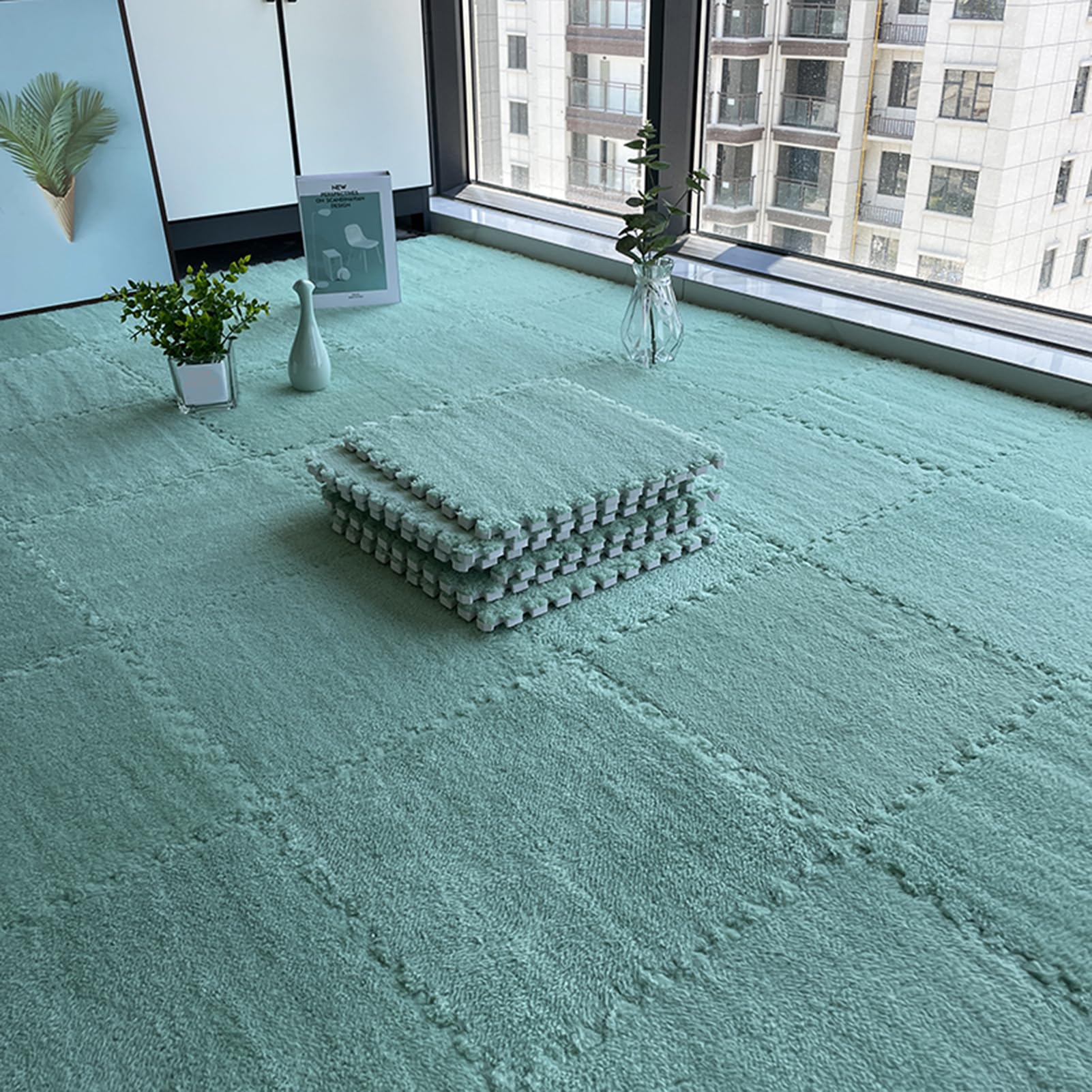 Tapis de jeu vert en peluche doux pour éveiller les bébés