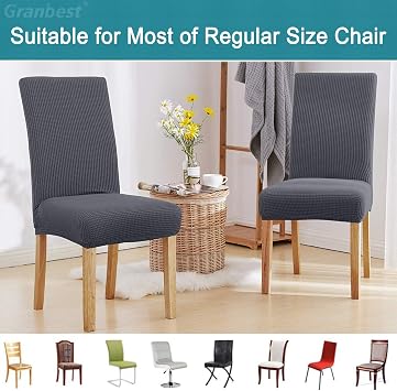 Granbest High Stretch Dining Chair Slipcovers, Universal Fit Jacquard Parson Dining Chair Covers, Removable Chair Protectors for Dining Room, Kitchen, Restaurant and Hotel (Set of 4, Grey)