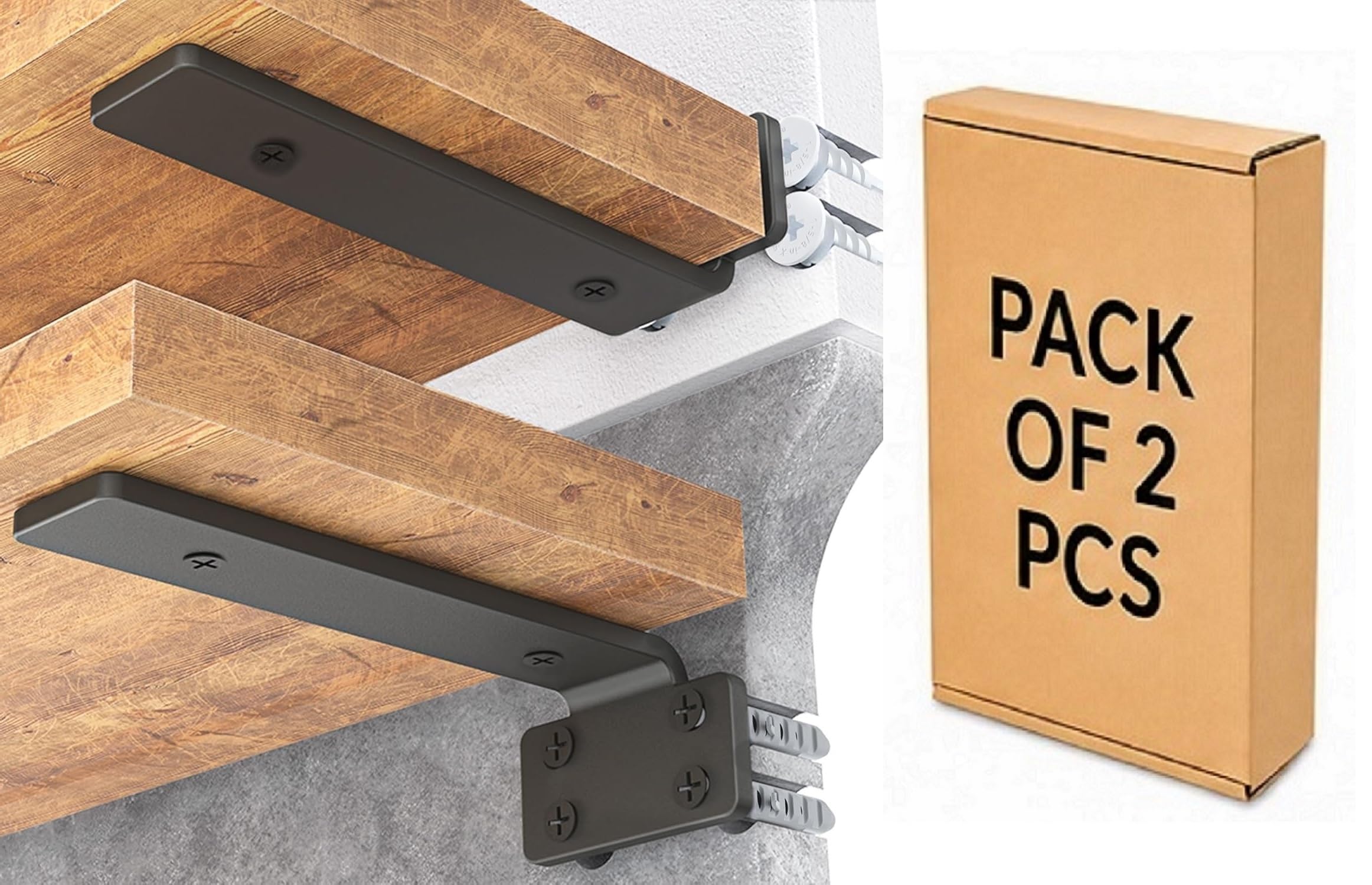 Q1 Beads 2 Pack 12 inch Metal Heavy Duty(4mm) Thick 40 Kgs. Load Capacity Shelf Bracket, Heavy Duty Floating Bracket for Shelves,Black Powder Coated Wall Shelf Support Brackets (12 inches)-image-1