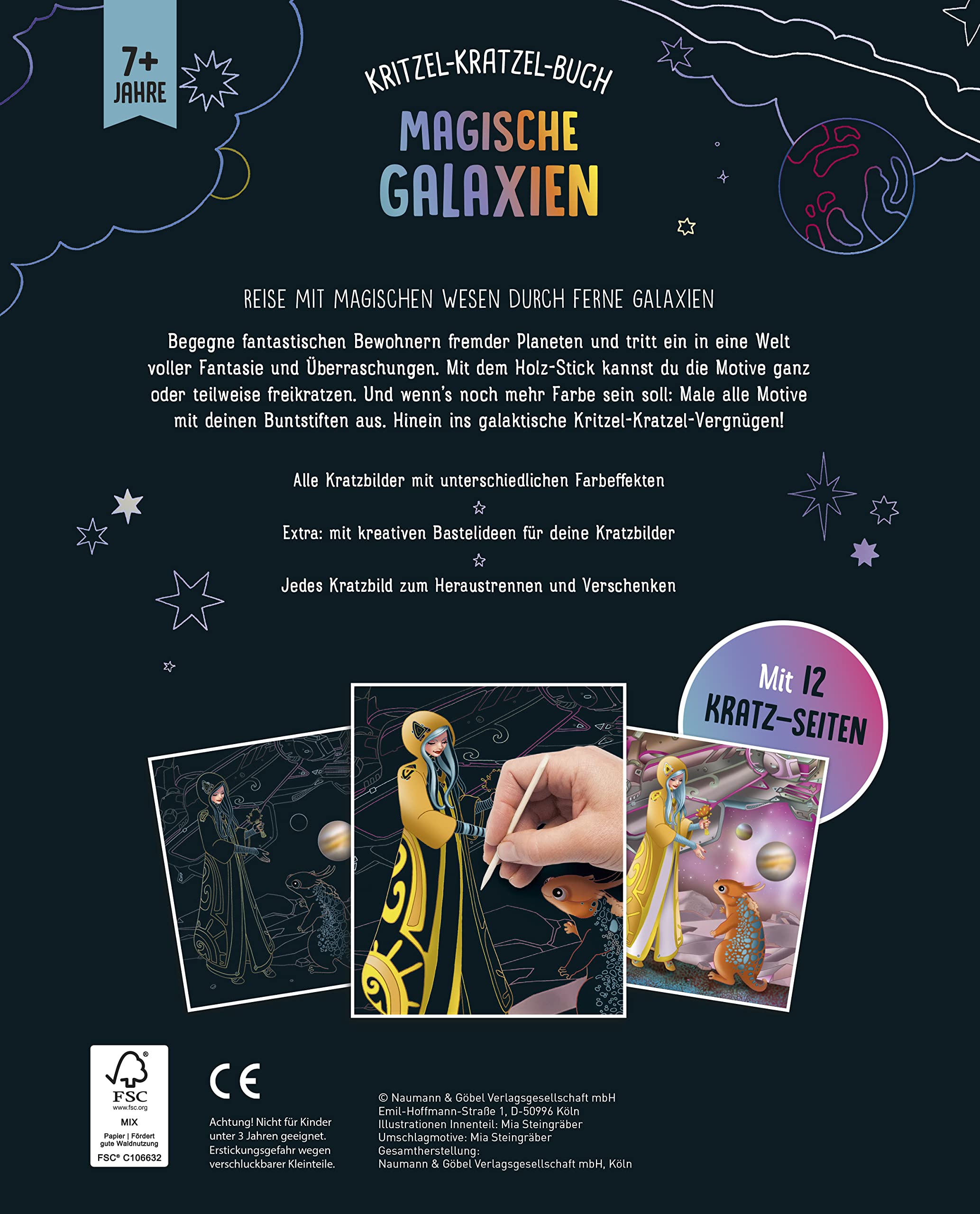 Magische Galaxien - Kritzel-Kratzel-Buch für Kinder ab 7 Jahren: 12 Kratzmotive mit tollen Farbeffekten. Mit Bambus-Stick