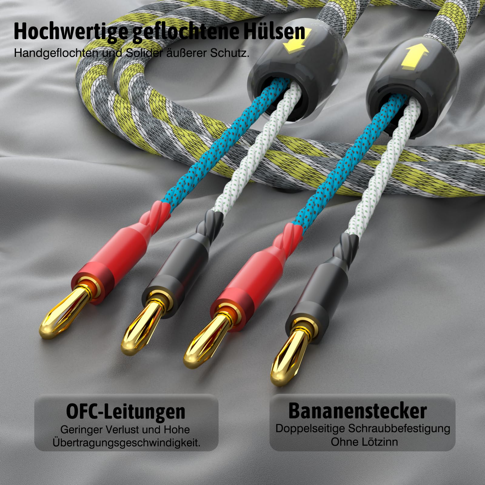 Cable de altavoz de alta gama de cobre sin oxígeno, 2 x 6,3 mm² (9 AWG) latón chapado en oro, cable de altavoz (un par) (3 M/9,9 ft)