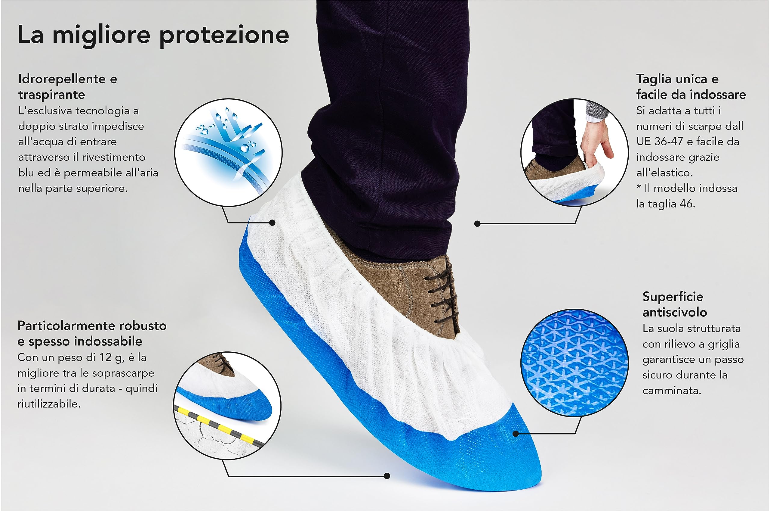 Copriscarpe Extra Forti Monouso Riutilizzabili 12 g Suola Antiscivolo Impermeabile Antistrappo Sovrascarpa Onesize