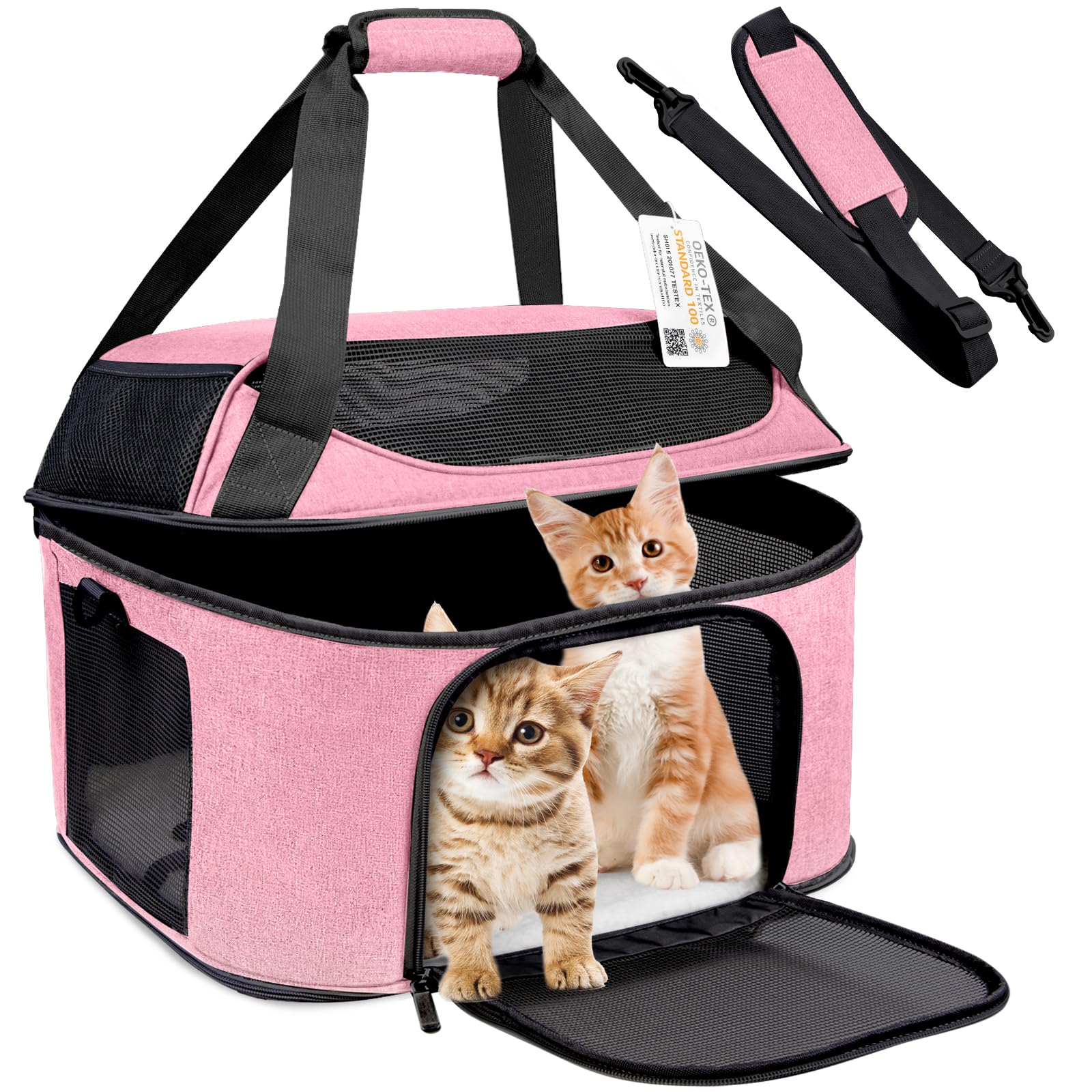 Petmolico Soft-Sided Cat Carrier - Airline Approved Pet Travel Bag With 3 Doors, Medium Size, Pink Peony