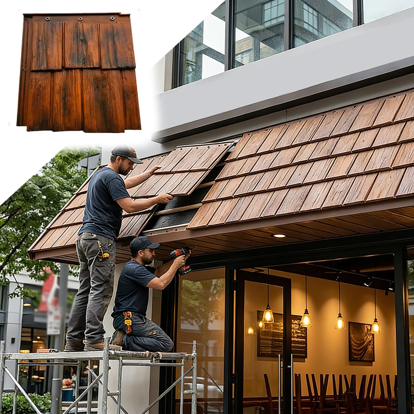 Tejas de techo de plástico para decoración de madera en restaurantes, tiendas y terrazas