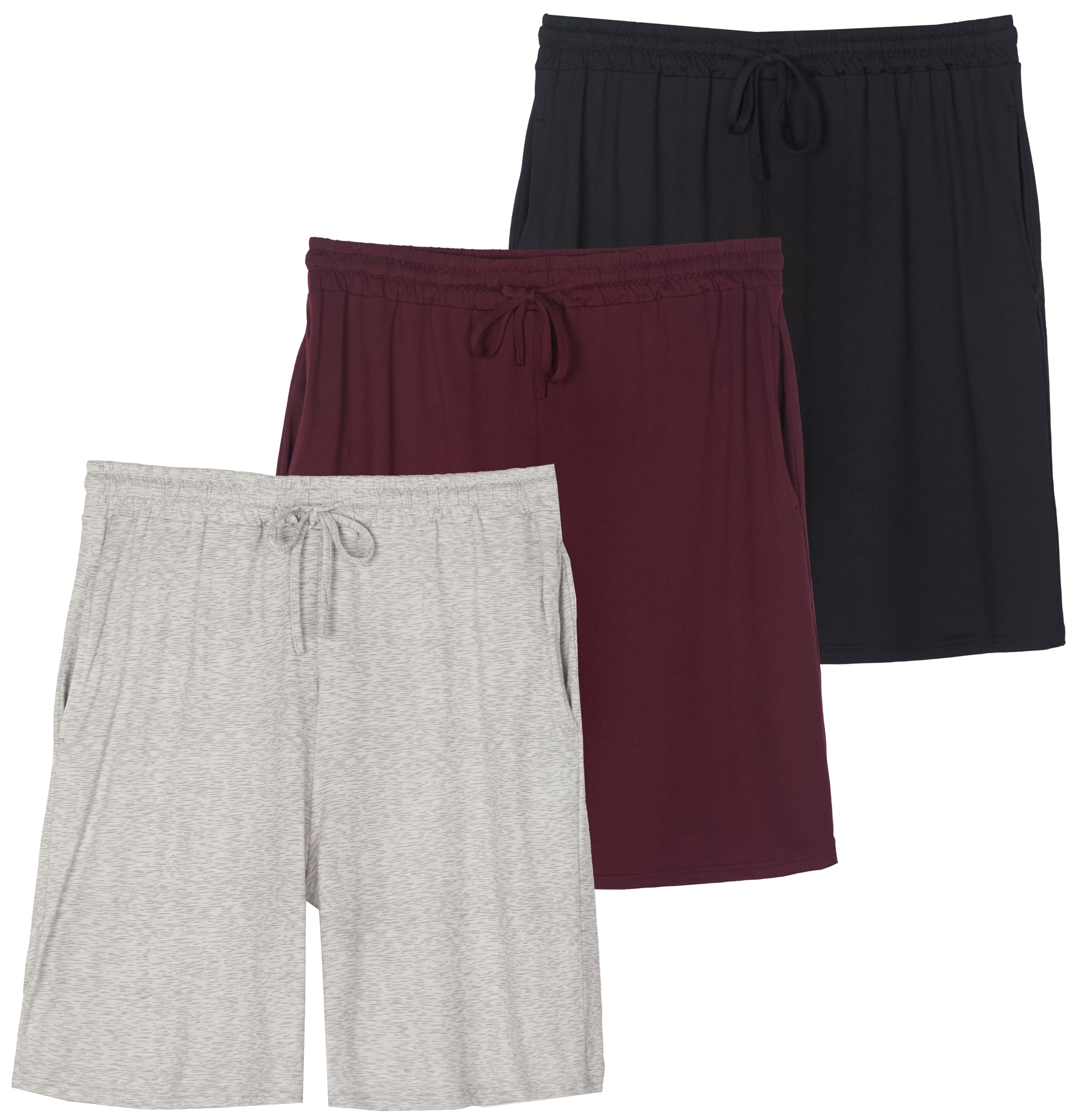 3 Pack: Men's Soft Pajama Shorts with Drawstring & Pockets 4-Way Stretch & Wicking (Available In Big & Tall)