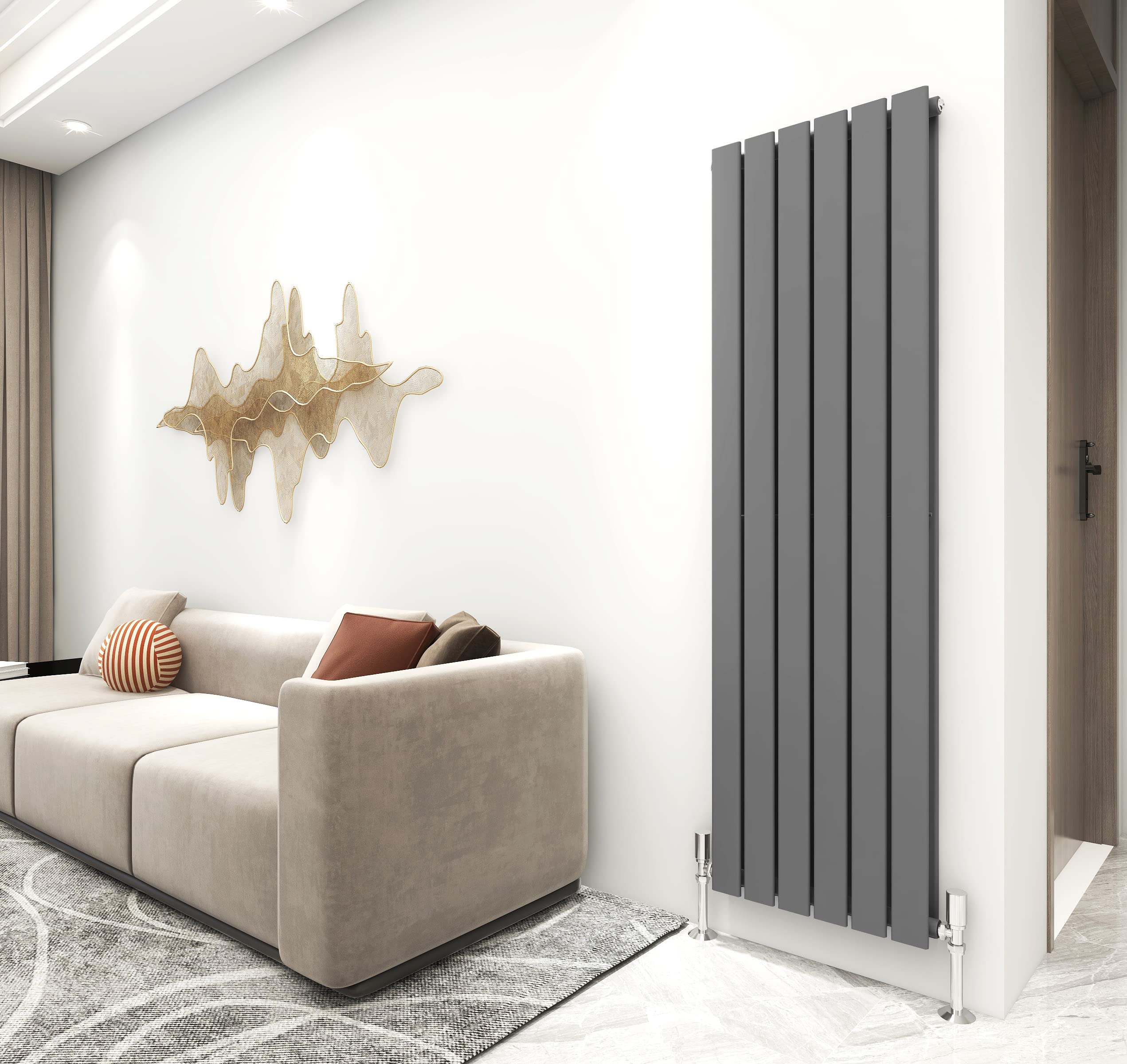 Anthracite Vertical Column Radiator 1600 x 408mm - Double Flat Panel - Grey