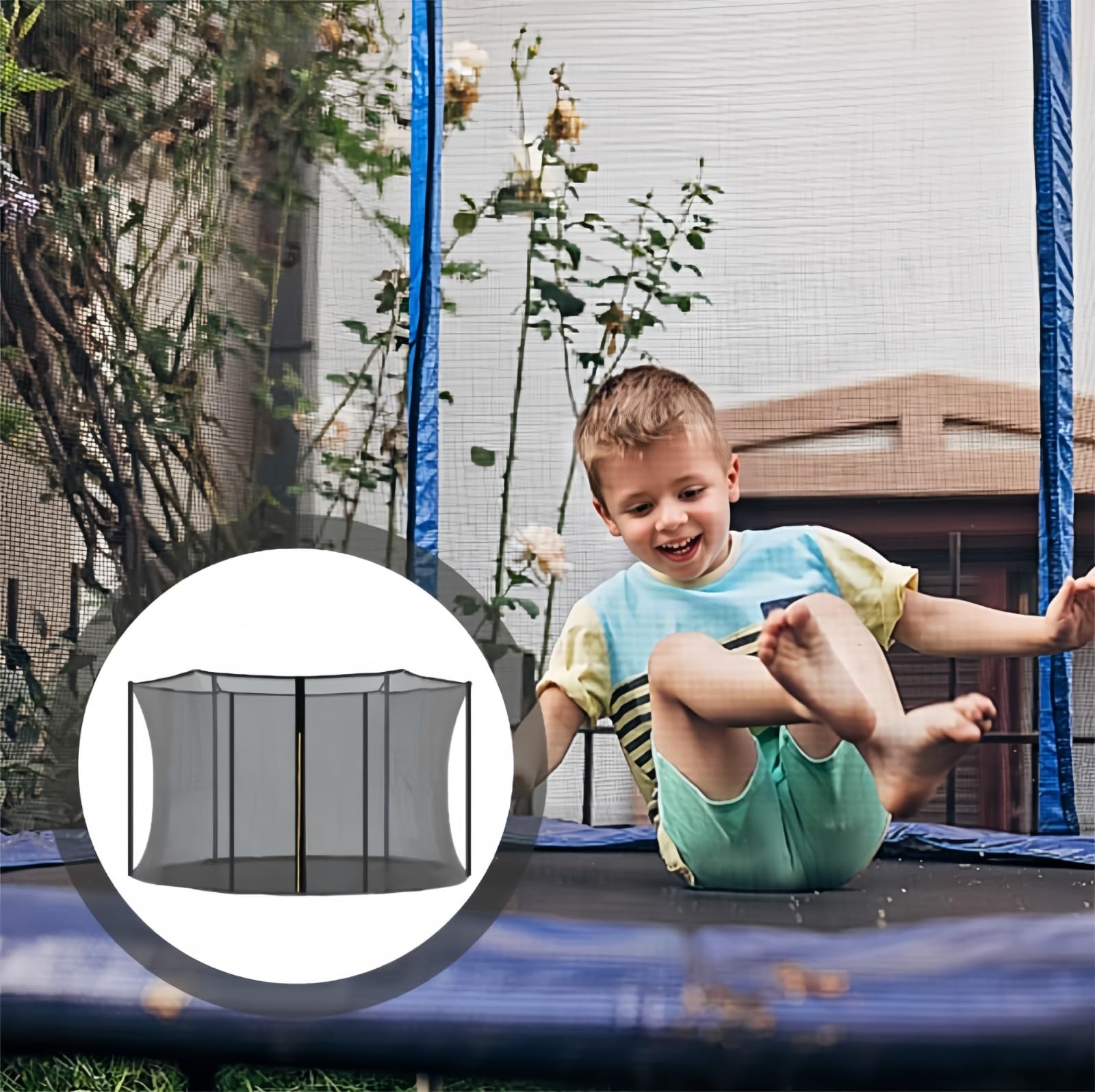 Generisch Filet de sécurité pour trampoline 244 305 366 427 cm - Filet de rechange Tampolin intérieur avec fermeture éclair et boucles - Filet de protection pour trampoline de jardin - Pour barres 6/8