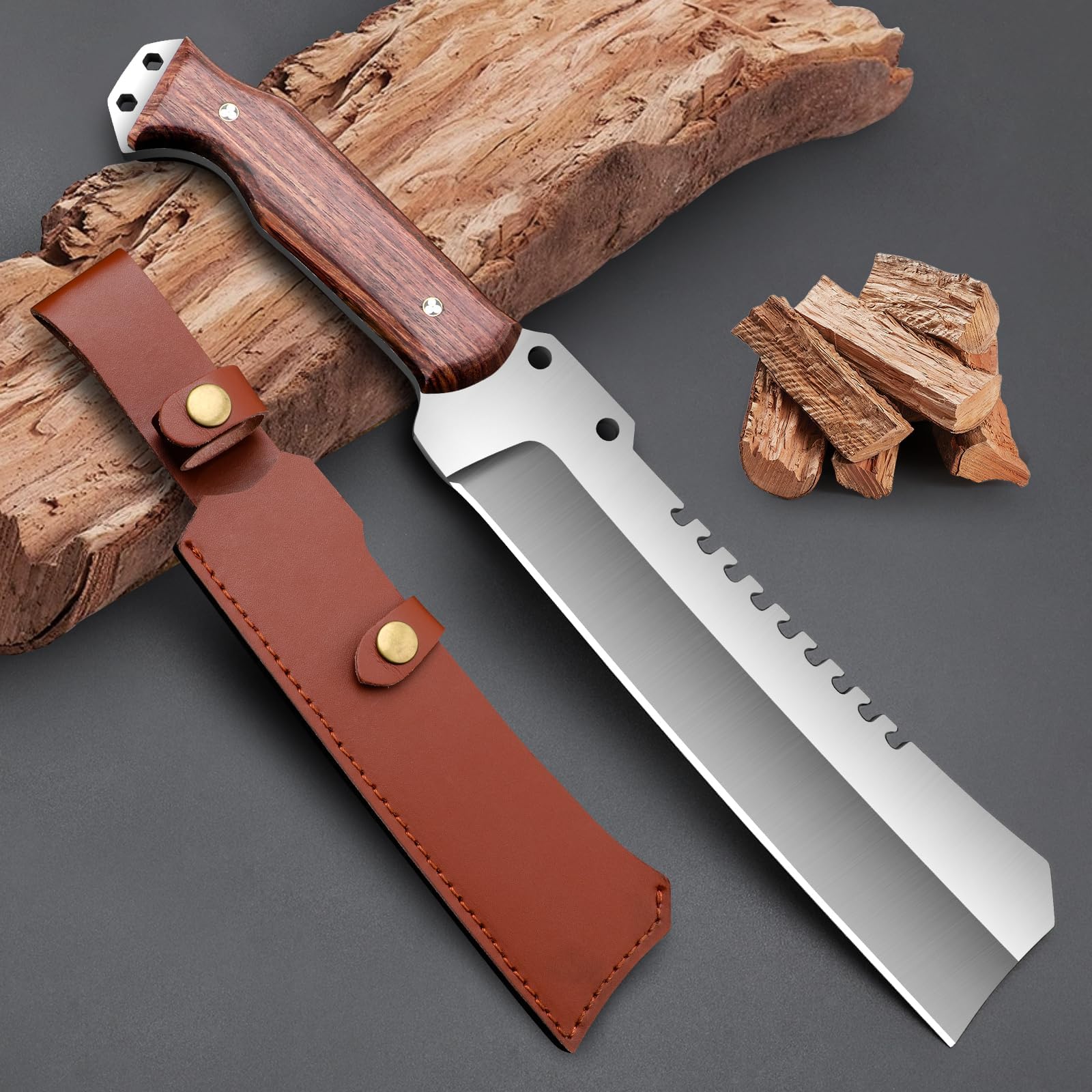 Outdoor Short Machete with Sheath for Cutting Trees, for Yard Work and for urvival Machete Ideal for Gardening,Camping, Fishing, Hunting, Bushcraft