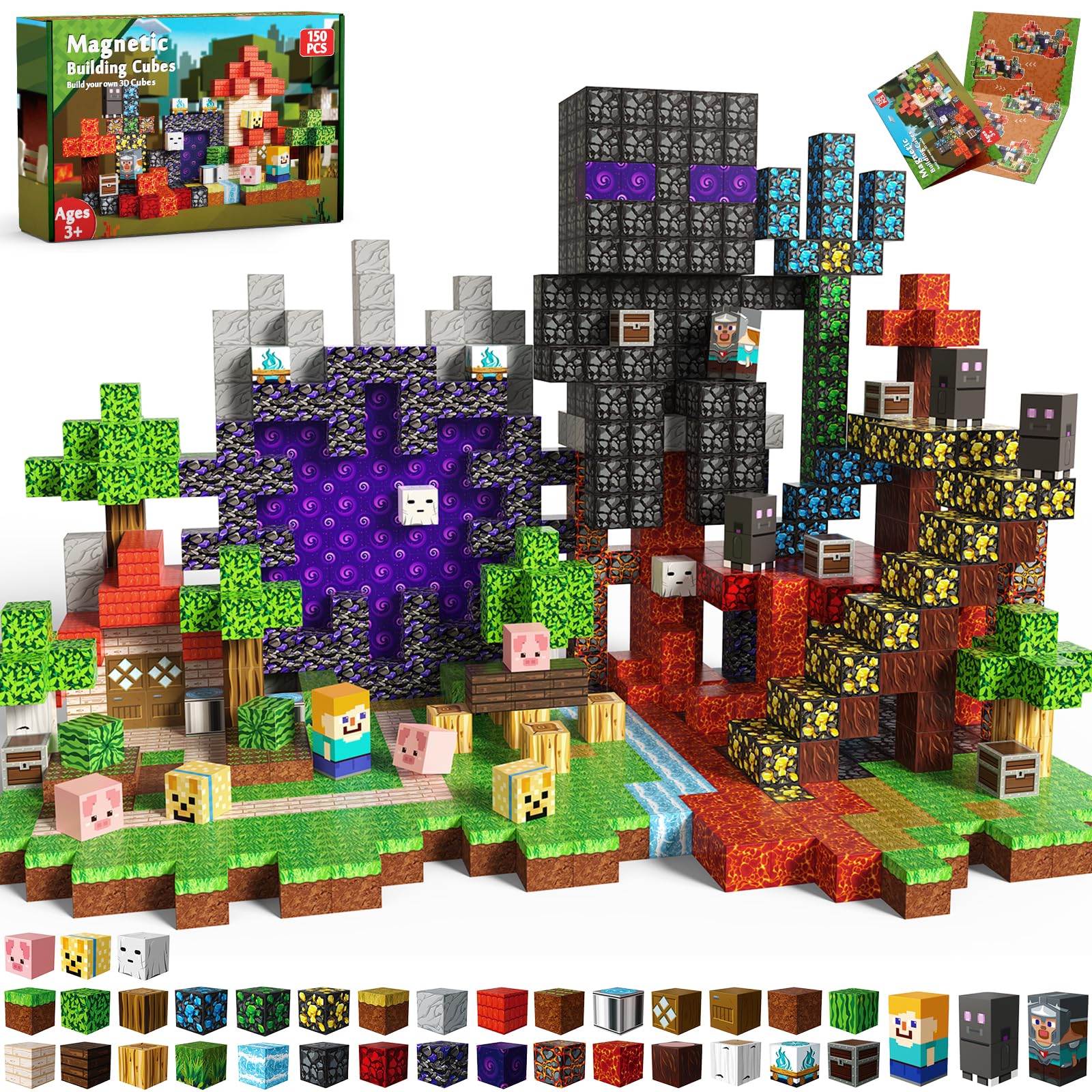 AnnexfunMagnetic Blocks - 150PCS Magnetic Building Blocks Forest Portal Building Cubes Toys Montessori Toddler Birthday Gifts -STEM Construction Toys for Kids Ages 3 4 5 6 7 8 9