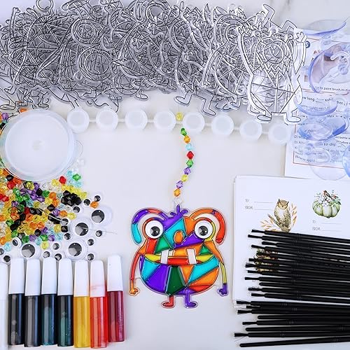 Miniatura 2 de Winlyn Juego de 27 juegos de manualidades de Halloween, manualidades de otoño, monstruos atrapasoles, adornos de decoración de pintura de ventana,