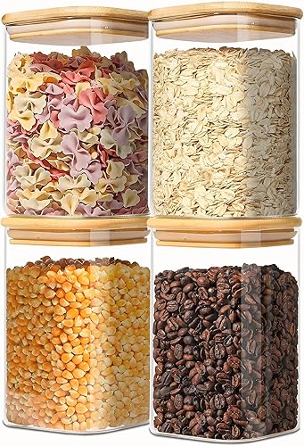 Miniatura 10 de Recipientes redondos de vidrio de 1.5 cuartos de galón con tapas, recipiente transparente para almacenamiento de alimentos con tapa de bambú sellada