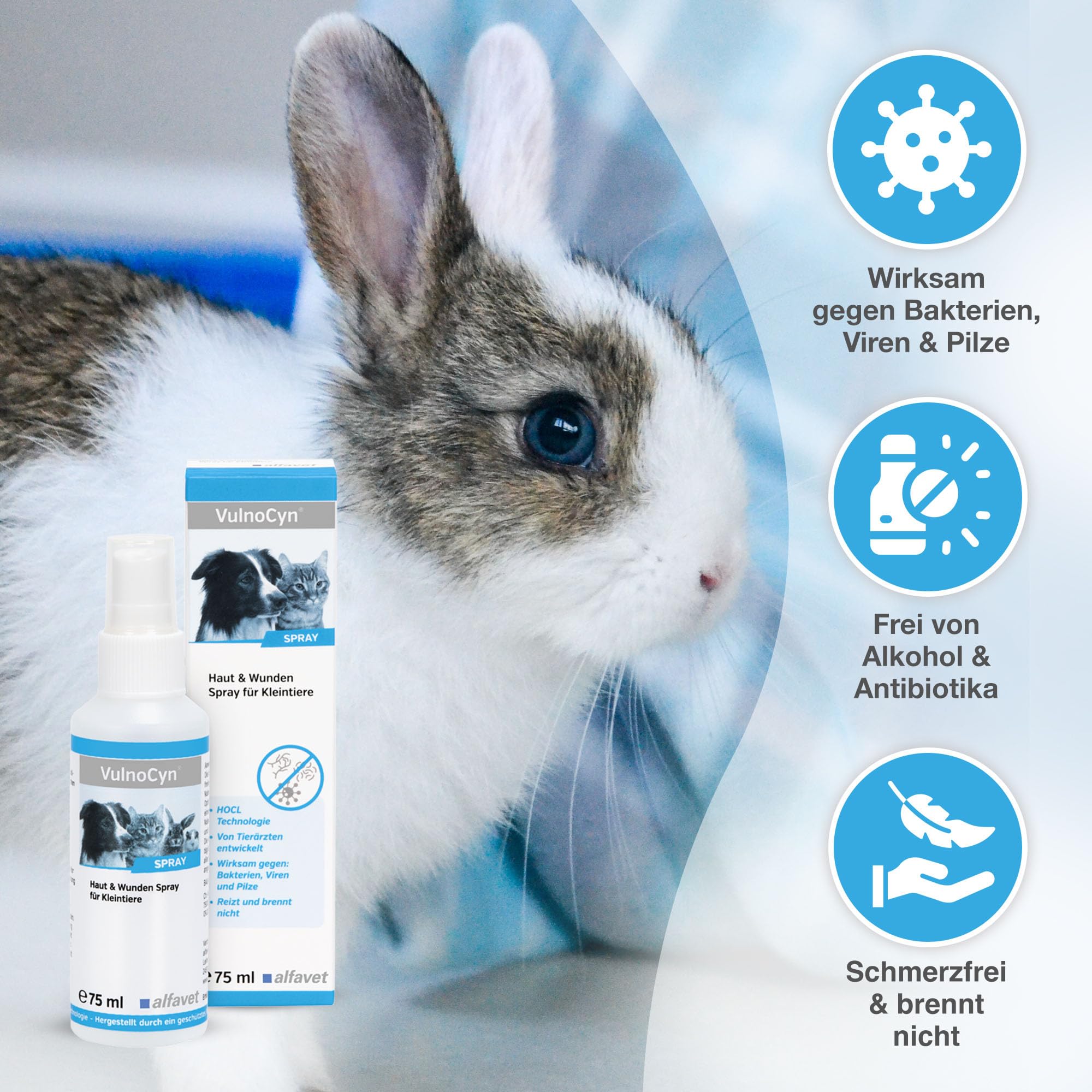 alfavet VulnoCyn Spray 75 ml – Haut- und Wundspray für Hunde, Katzen & Kleinsäuger – gegen Bakterien, Viren & Pilze – ohne Alkohol, hautfreundlich & pH-neutral zur antiseptischen Wundreinigung