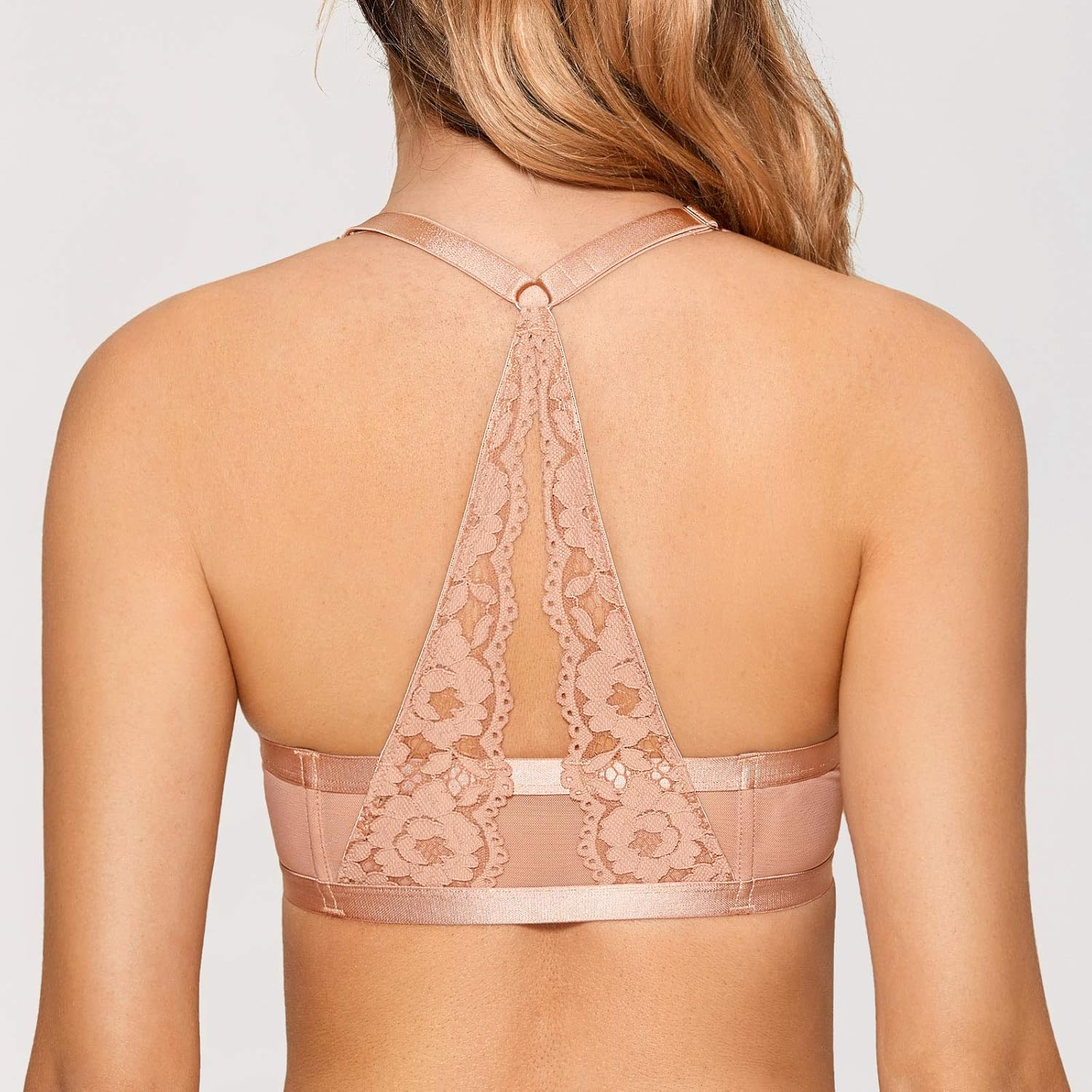 DOBREVA Women's Push Up Bra Racerback Front Closure Bras Lace Padded Underwire Plunge Floral - Image 5