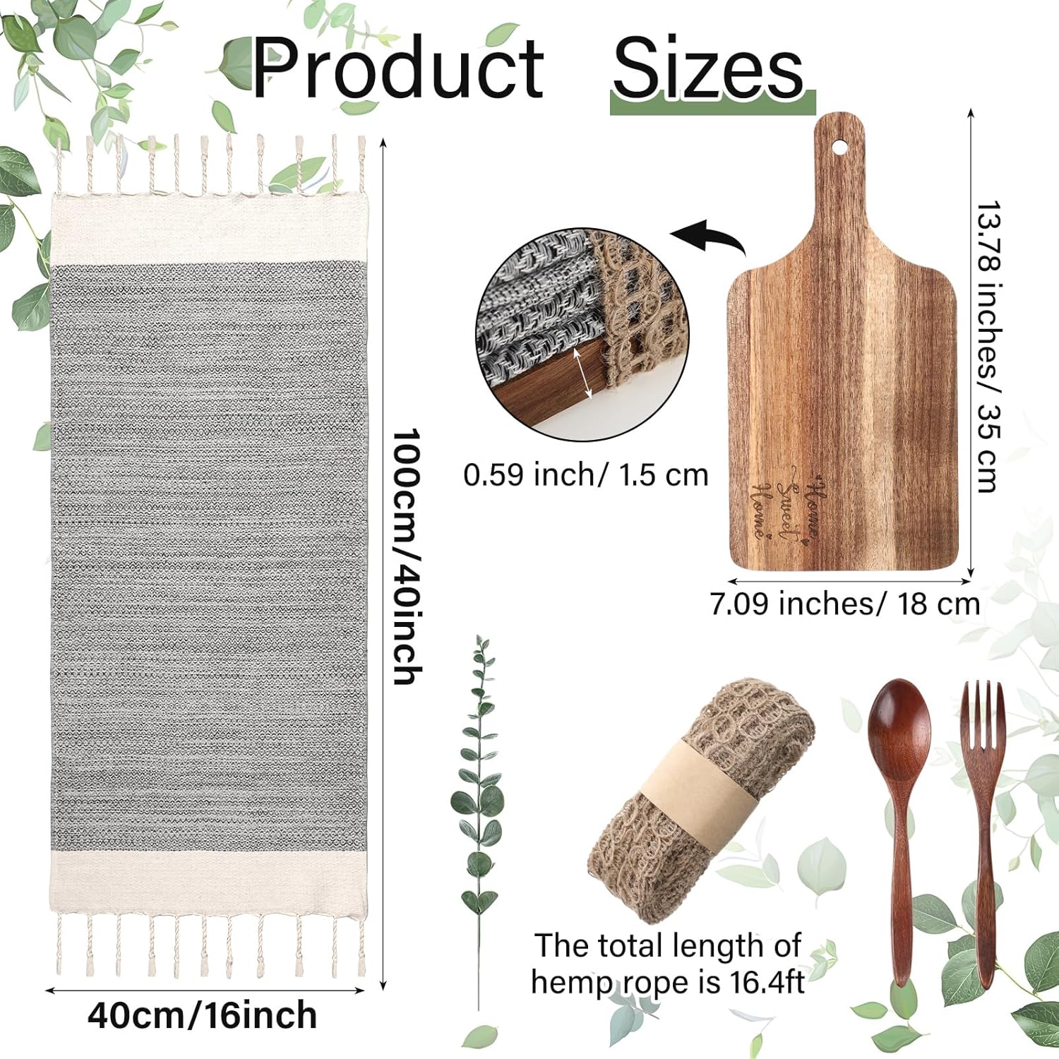 6 Pcs Hostess Gifts Set for Women Housewarming Gifts Include Cutting Board Cotton Turkish Hand Towel Spoon Fork Eucalyptus Stem and Hemp Rope for Wedding Party Newlywed Homeowner Kitchen - Image 2