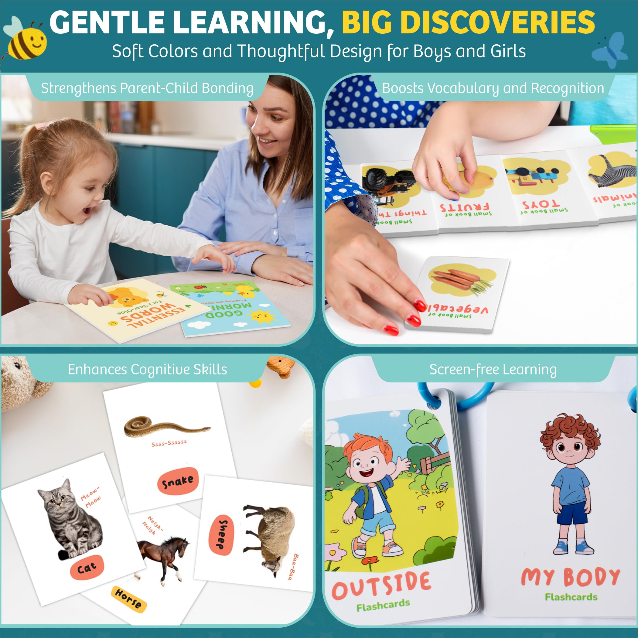 EDUKIDS Little Learners Box – Caja Montessori Educativa 1–3 Años con Libros, Flashcards en Inglés, Tablero de Actividades | Juguete Educativo de Lenguaje y Vocabulario | Regalo Bebé Niño Niña