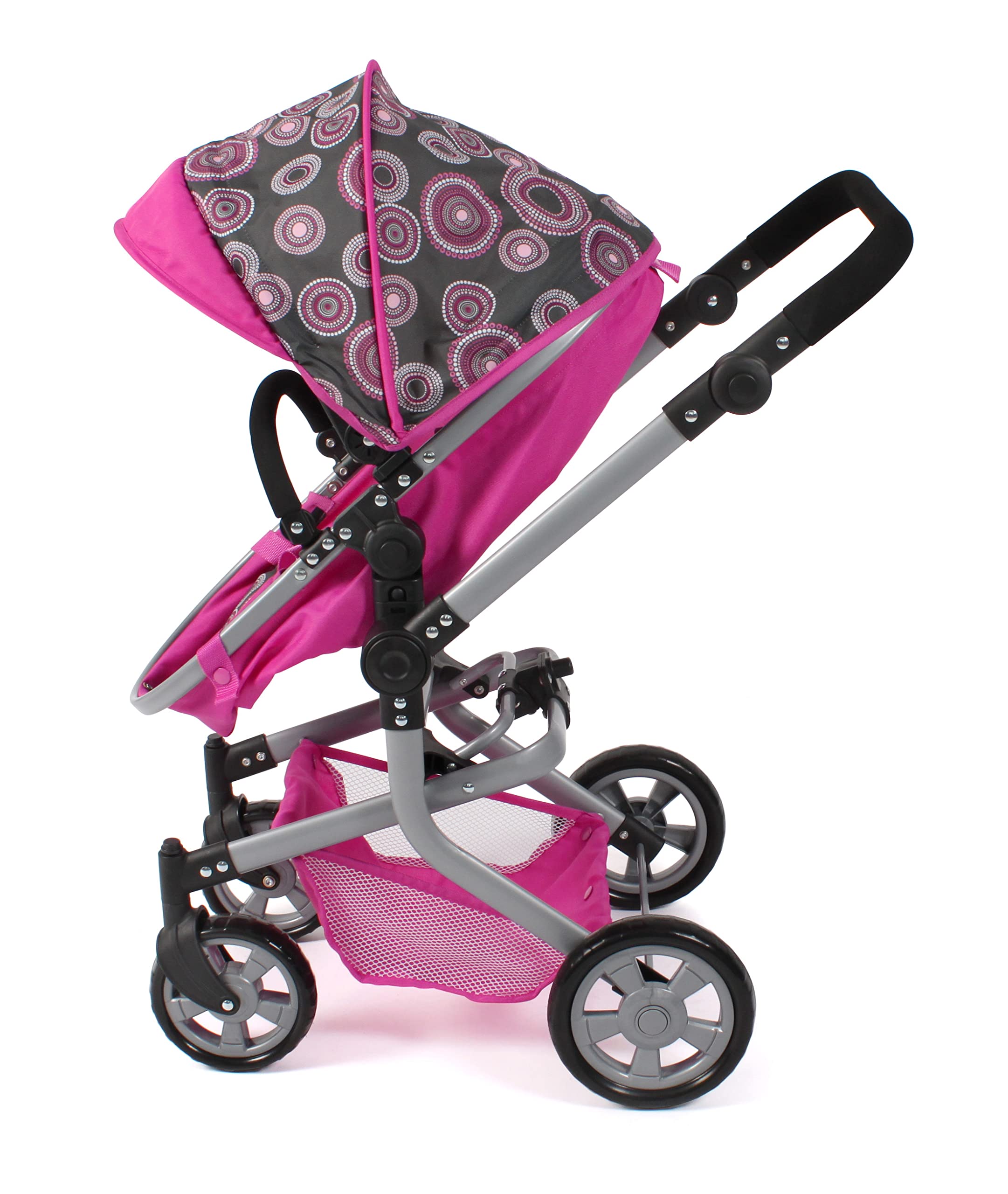 Bayer Chic 2000® Passeggino per bambole Mika 2 in 1, pieghevole, manico regolabile in altezza 47-80 cm, telaio moderno, bambole fino a 52 cm, 4-8 anni