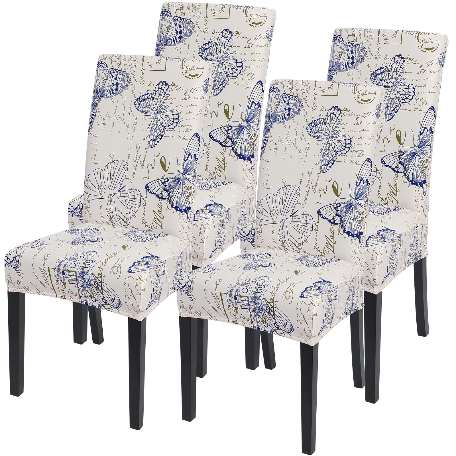 SearchI Dining Room Chair Covers Set of 4, Stretch Printed Parsons Chair Slipcovers Spandex Removable Washable Kitchen Chair Protector Cover for Dining Room, Hotel, Ceremony (Butterfly Pattern)