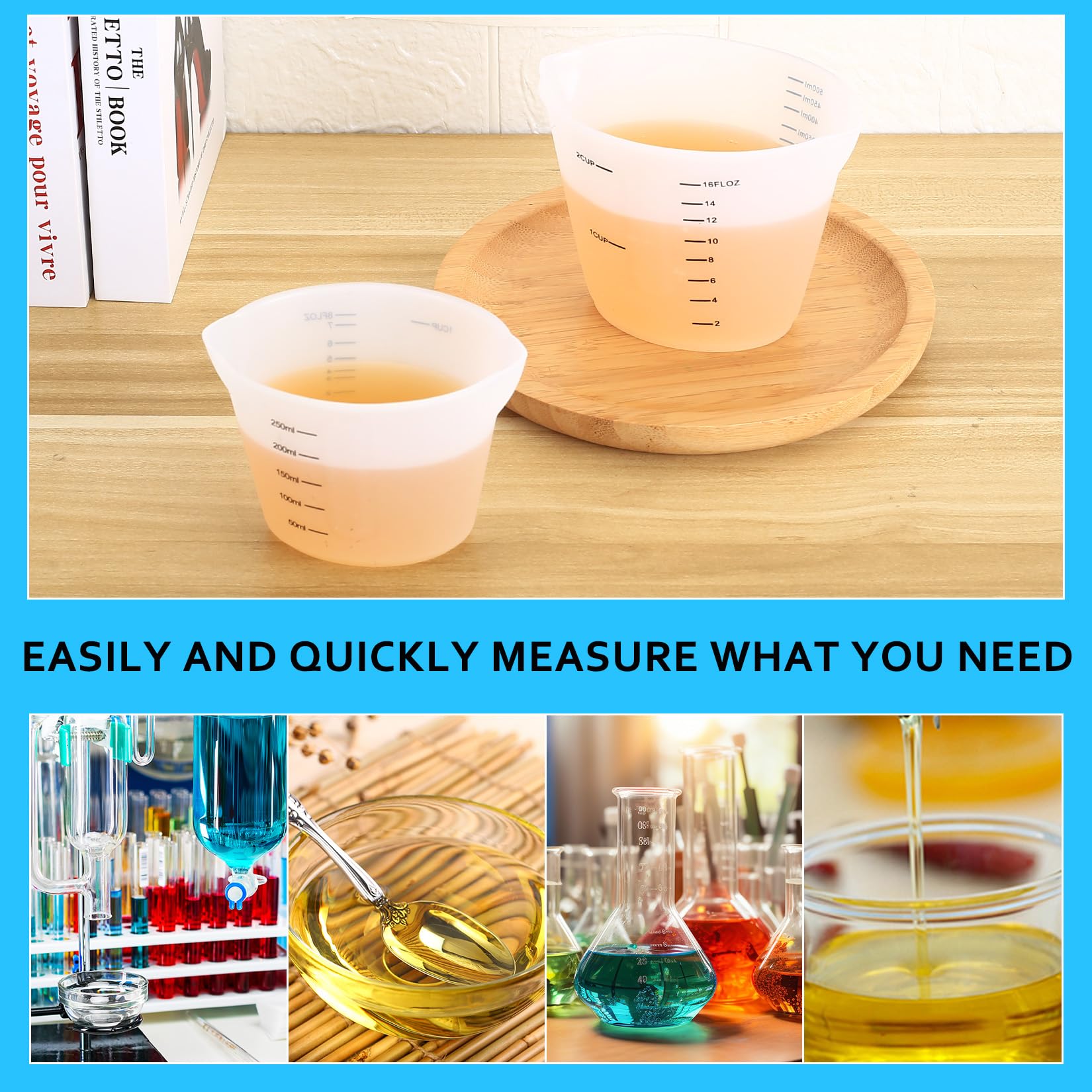 7 stuks siliconen maatbekers, 100 ml 250 ml 500 ml siliconen maatbeker set, herbruikbare bekers voor epoxyhars, DIY knutselen, lab, keuken, inclusief 3 doseerbekers en accessoires