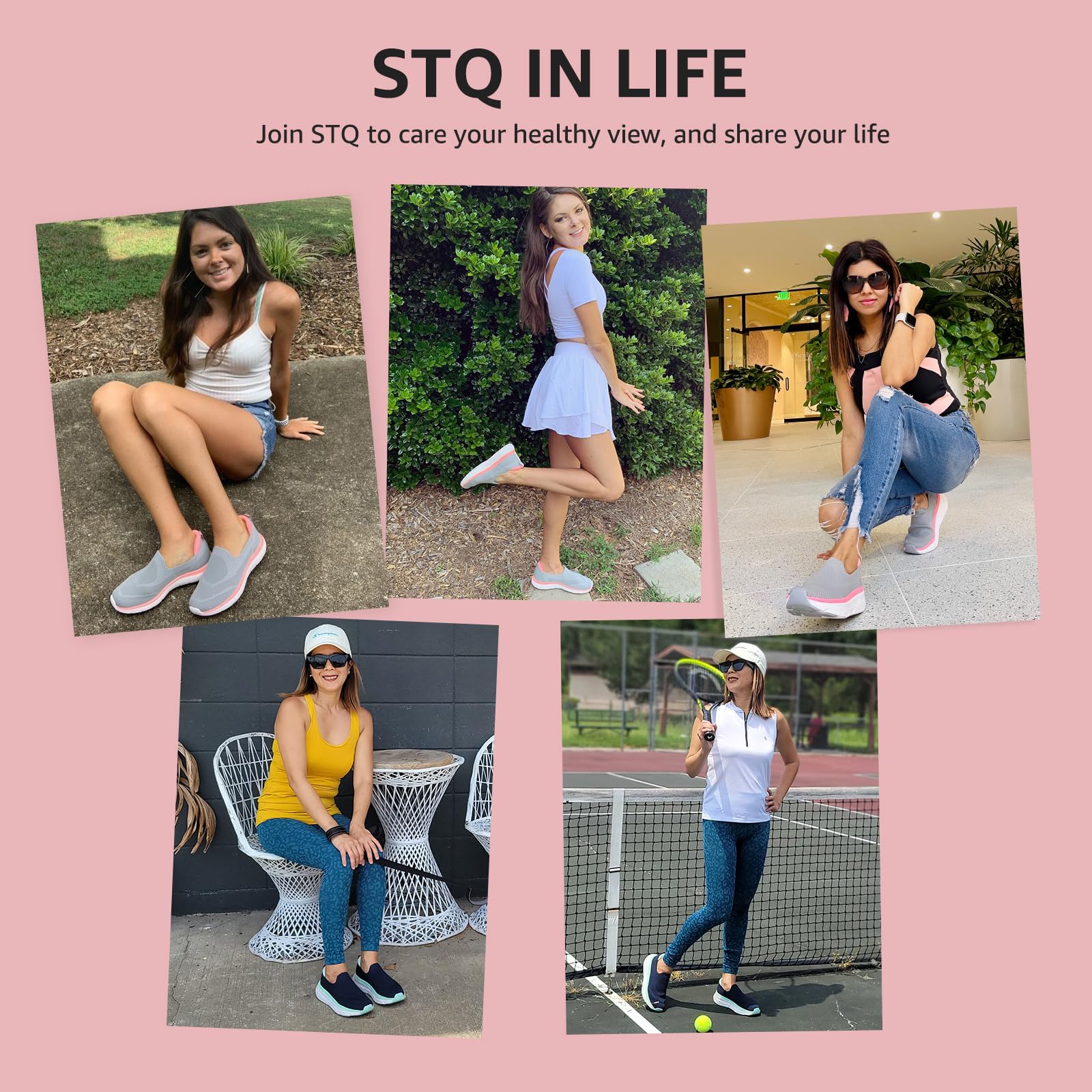 STQ Zapatos para caminar de las mujeres zapatos casuales con cordones para arriba zapatillas de deporte