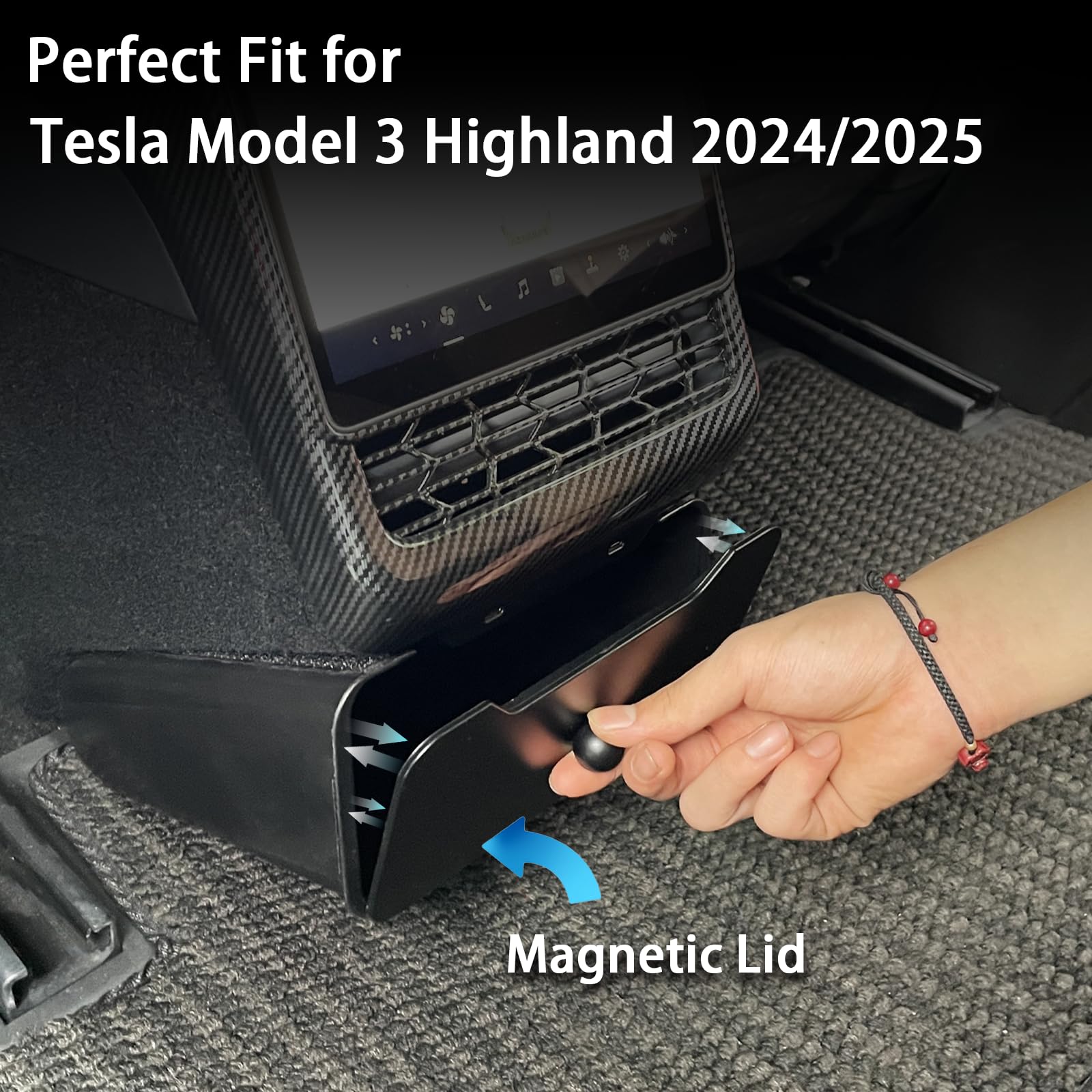 Organizer für die hintere Mittelkonsole für Tesla Model 3 Highland 2024/2025 Aufbewahrungsbox hinten Mitte Bin 2. Reihe Sitz Organizer für Model 3 Innenraum Zubehör