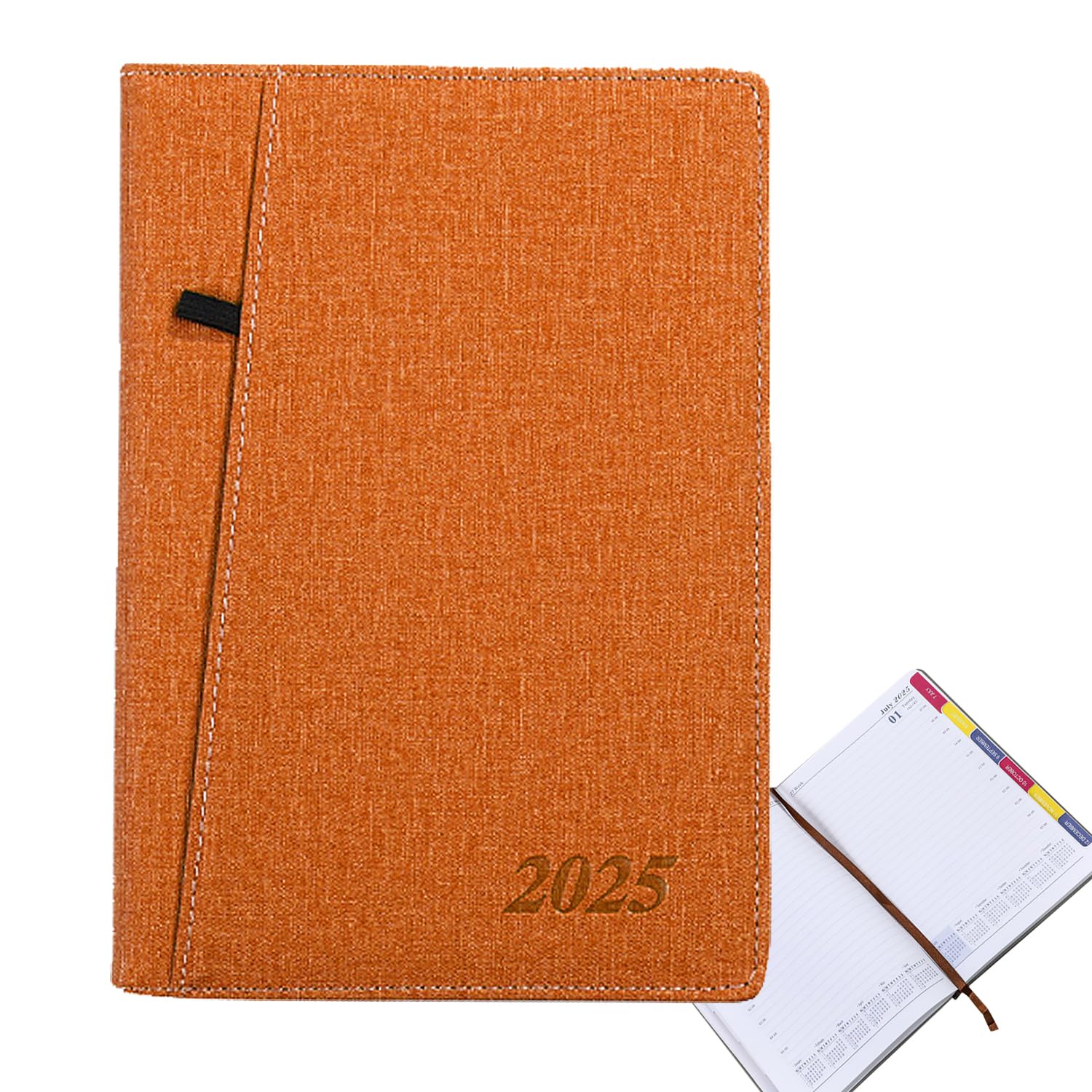 QUEENADA 2025 A5 Hardcover Notebook - 365-day Premium Thick Paper Diary Notebook, Suitable for office, School, Home, Business Writing, and Note-Taking(Orange)