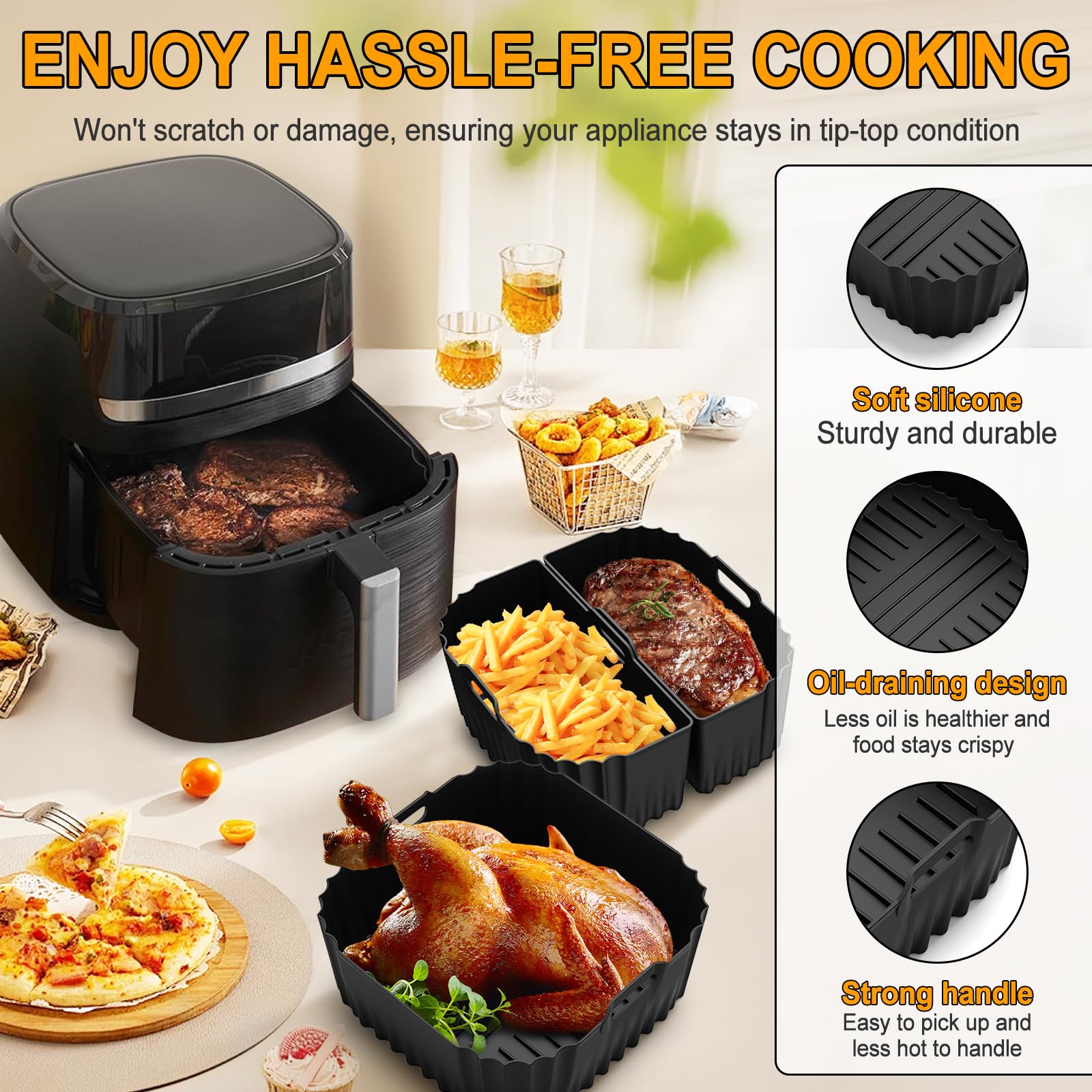 Silikonowa forma do frytkownicy na gorące powietrze Russell Hobbs XXL 8 l / 8,3 l, silikonowa forma nieprzywierająca, do frytkownicy na gorące powietrze Bosch, seria 6, XXL 7,2 l, silikonowa wkładka