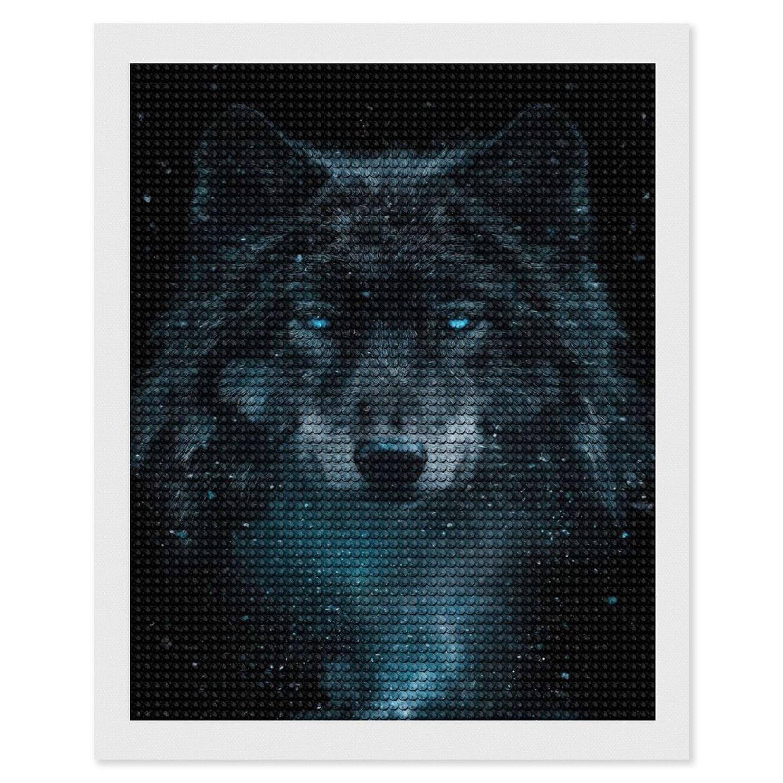 Junmoney Wolf Portrait with Blue Eyes Full Drill Diamond Painting Kit 16"x20", Mindful Craft Activity, Bedroom Decor, for Adults, Gift Idea