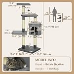 PawHut 46Inch Scratching Cat Tree, Multi Level Cat Tower for Large Cats Adult with Toys and Condo, Grey