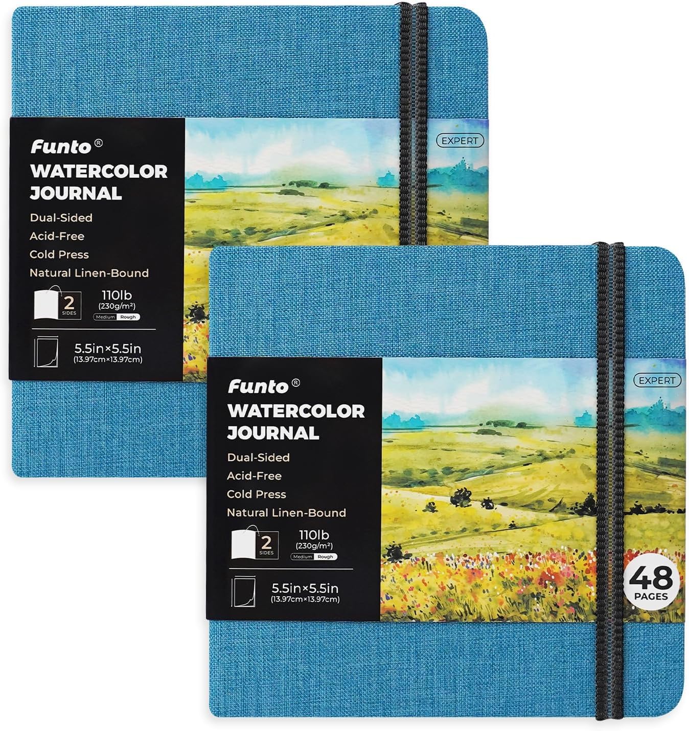 Funto Diario de acuarela, 8.5 x 5.5 pulgadas, paquete de 2, 48 páginas cada uno, cubierta de cuero morado, prensado en frío, bolsillo interior de papel, suministros de arte para medios mixtos — view 22