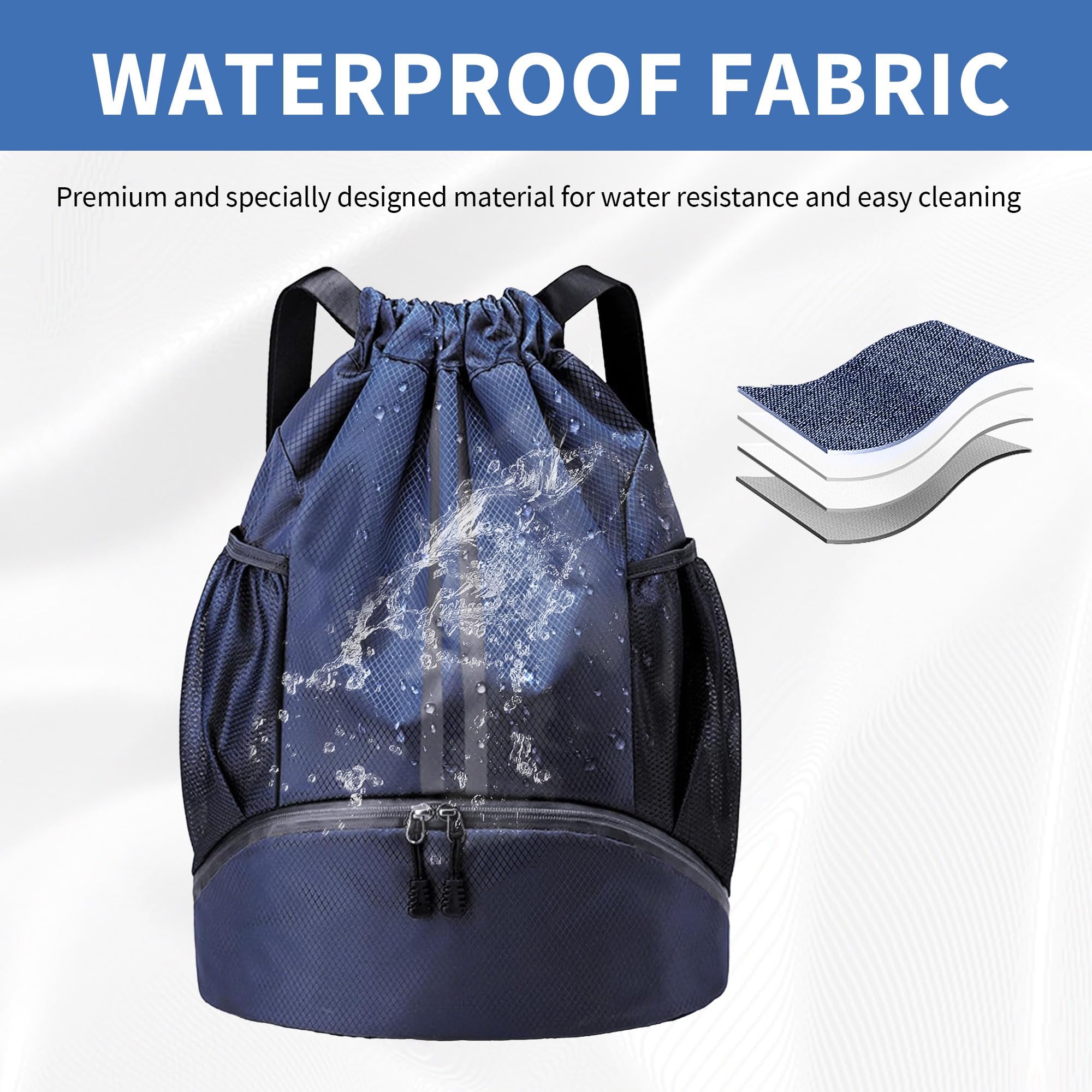 Zaino Sportivo con Coulisse, Borsa con Coulisse Donna, Zaino Sacca Palestra Uomo, Sacca Sportiva Impermeabile pour Unisex, Sport, Viaggio, Campeggio (Blu Navy)