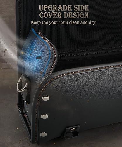 Miniatura 7 de NICECNC Bolsa de Horquilla para Motocicleta Bolsa de Manillar, Estilo Vintage de Cuero PU con Remaches de Estrella Estilo Rock Líneas Clásicas de