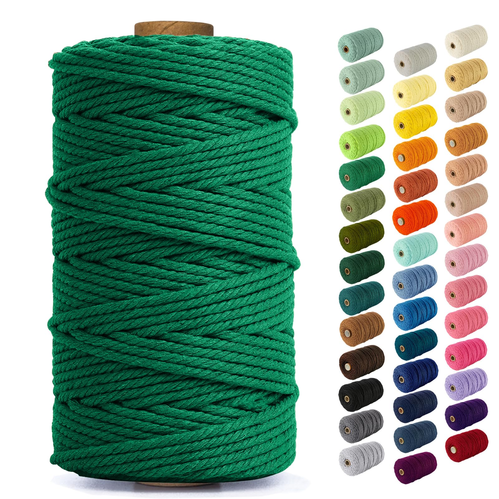 Nook Theory Macrame Cord - 4mm 109 Yards Cotton Rope, 3mm 5mm Yarn, String for Crafts, Perfect for Macrame Wall Hanging and Boho Decorations (Emerald)