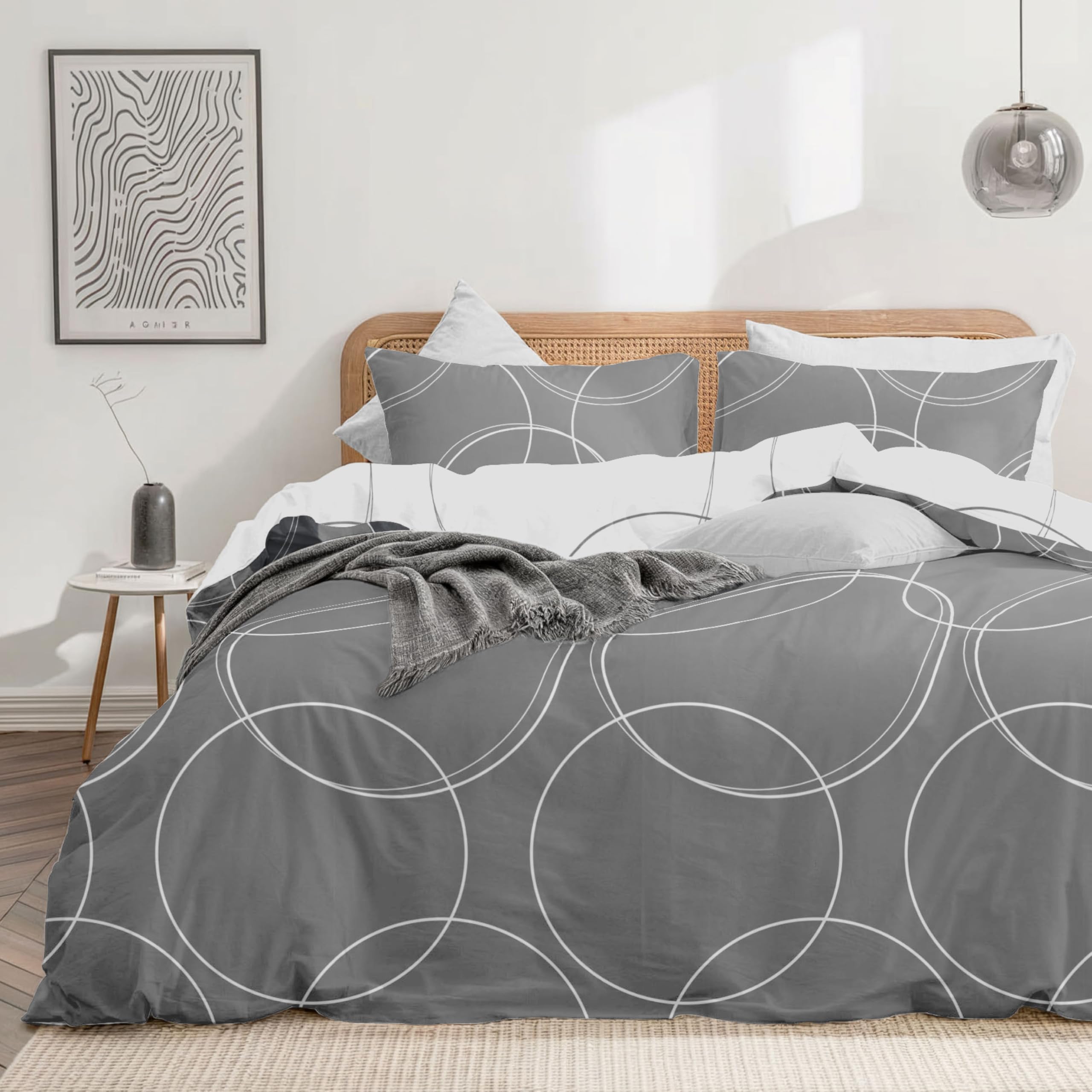 Dreamzie Funda Nordica Cama 135 Estampado Círculos con 2 Funda Almohada 80x80 cm - Funda nordica 155x220 de 100% Microfibra - Certificada Oeko Tex