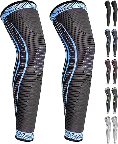 Paquete de 2 mangas de compresión de pierna completa, soporte largo para rodilla para ACL, PCL, desgarro de menisco, artritis, tendinitis