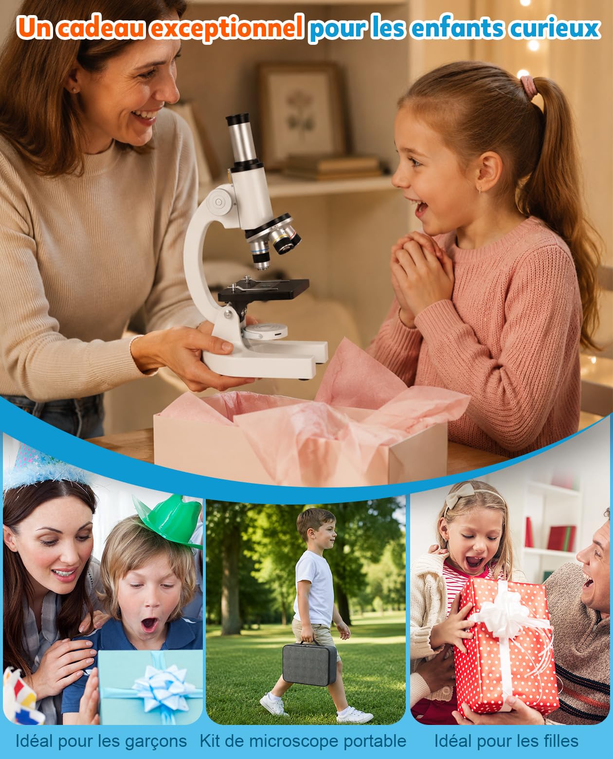 Microscopio 40X-2000X per Bambini Studenti Adulti: Microscopio Ottico Professionale per Lab, Casa e Scuola con Vetrini, Supporto per phone, Struttura in Metallo, Regalo Educativo per ragazzi 8-12
