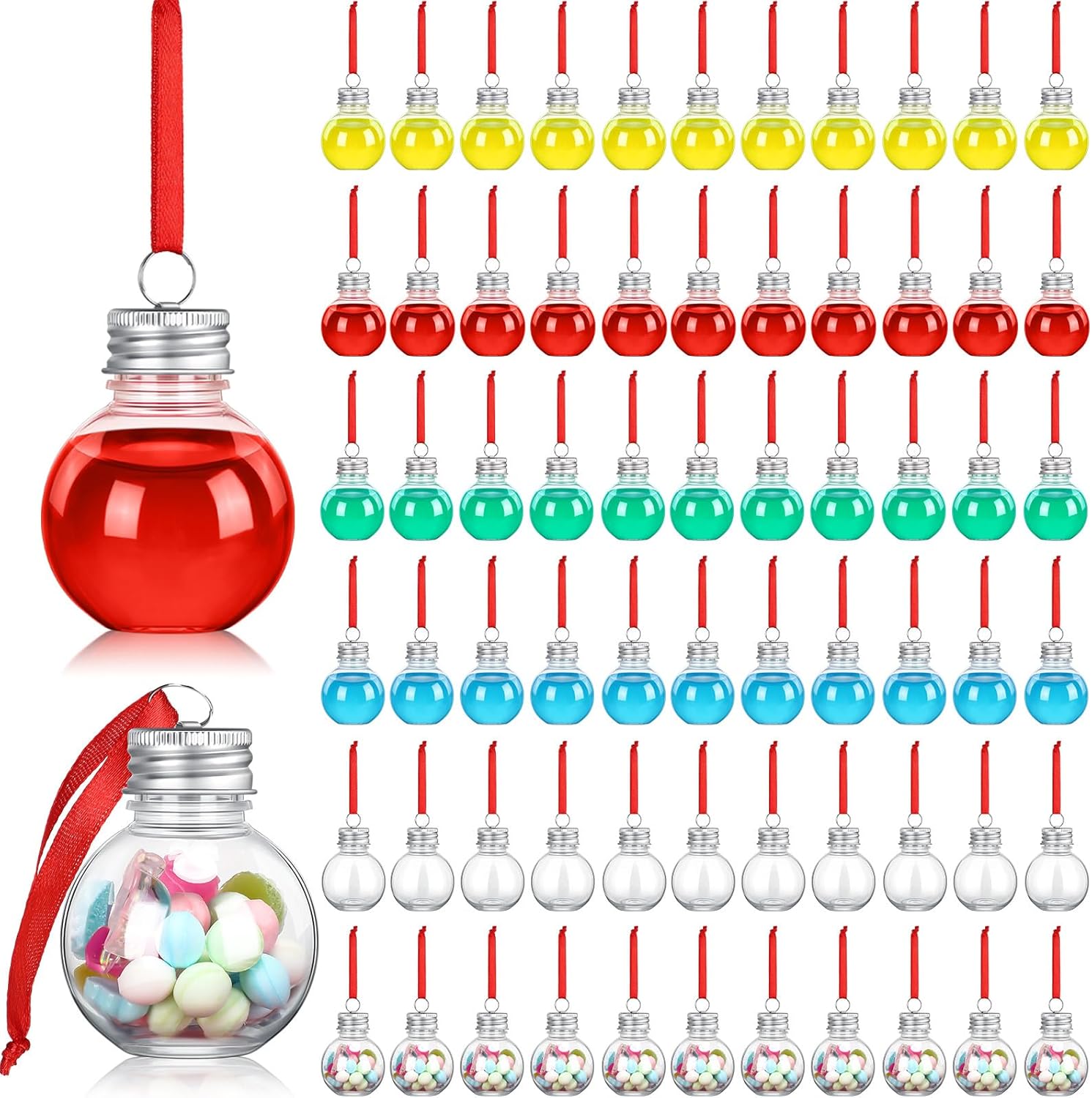 Leyndo 150 Pcs Christmas Booze Balls Plastic Fillable Ball Ornament Christmas Hanging Ornaments Water Bottle Bulbs for Home Xmas Holiday Decor (Silver)